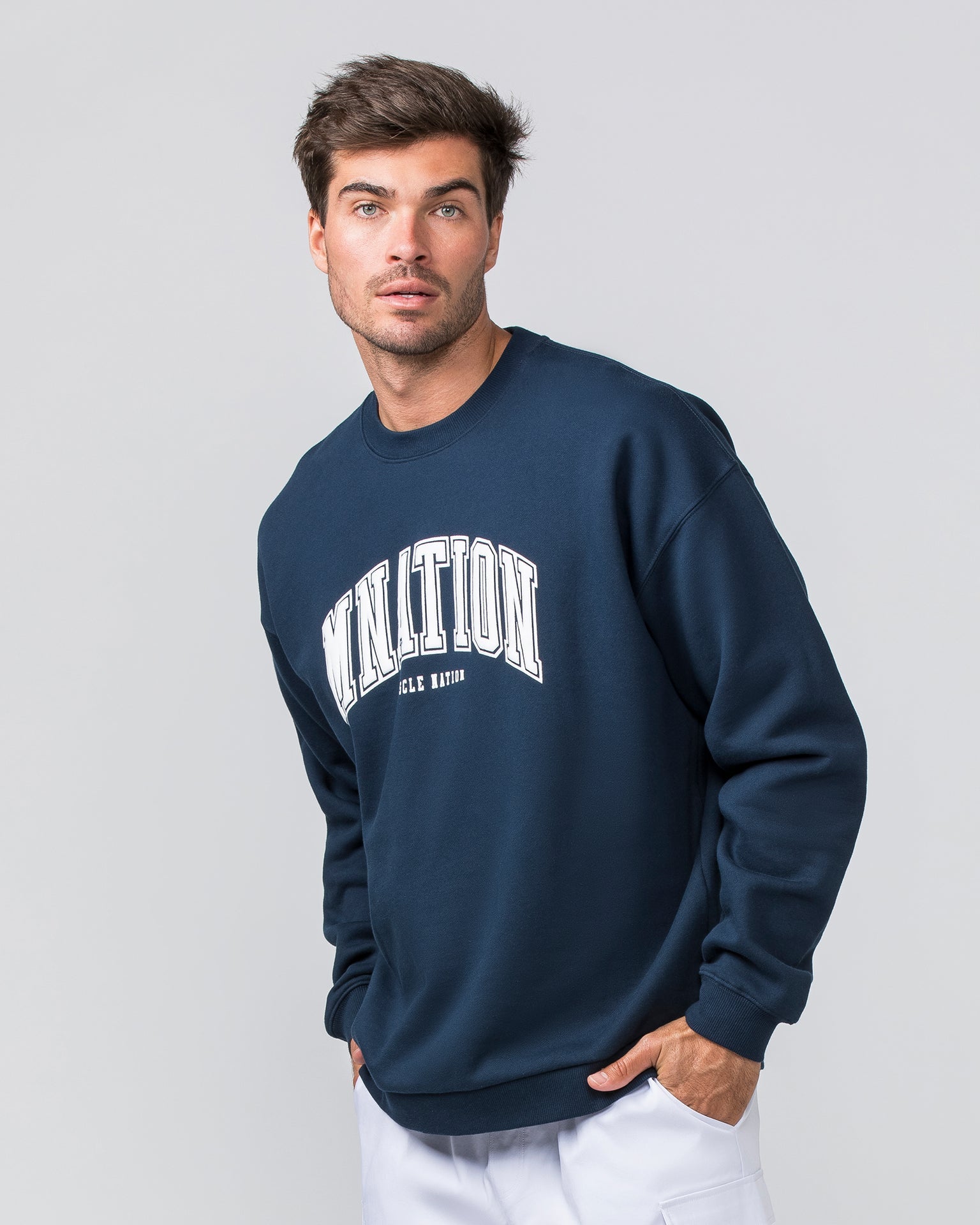 Muscle Nation Jumpers Varsity Crew Pullover - Navy