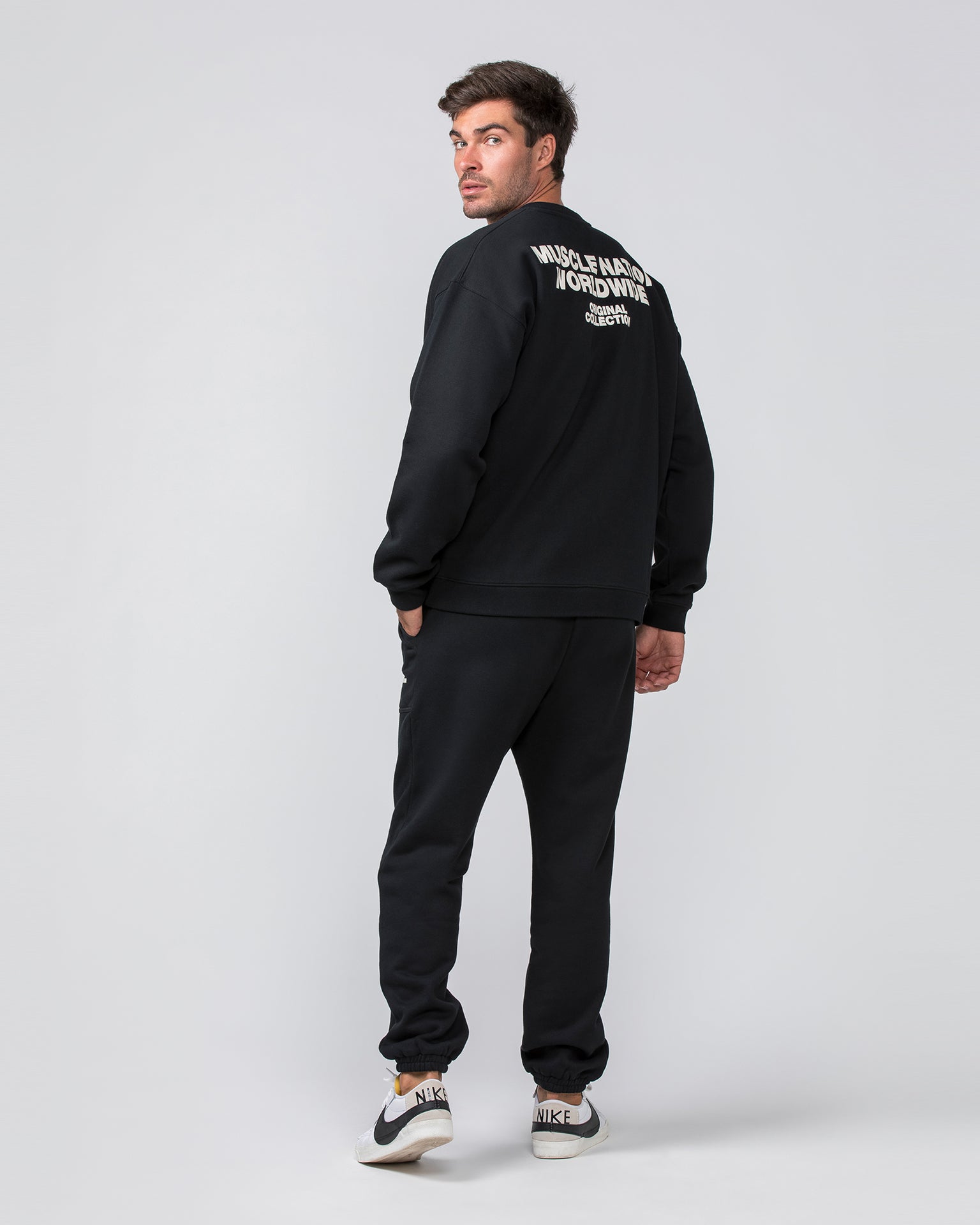 Muscle Nation Jumpers Worldwide Crew Pullover - Black