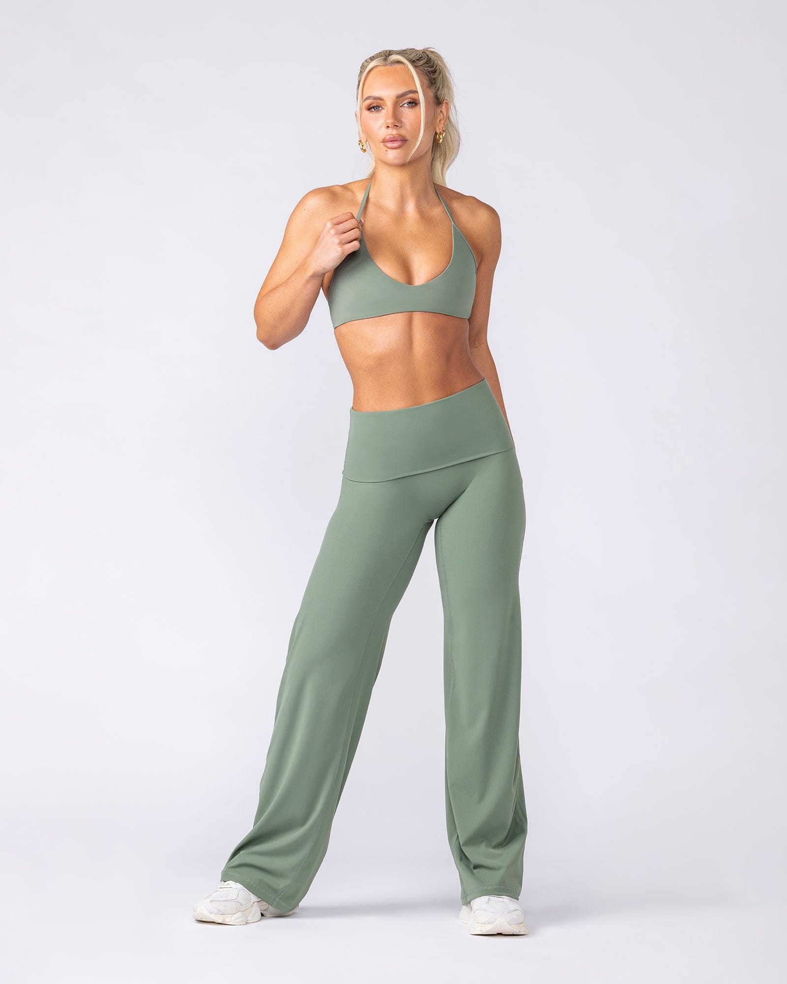 Muscle Nation Leggings Aura Fold Over Straight Leg Leggings Regular - Muted Khaki