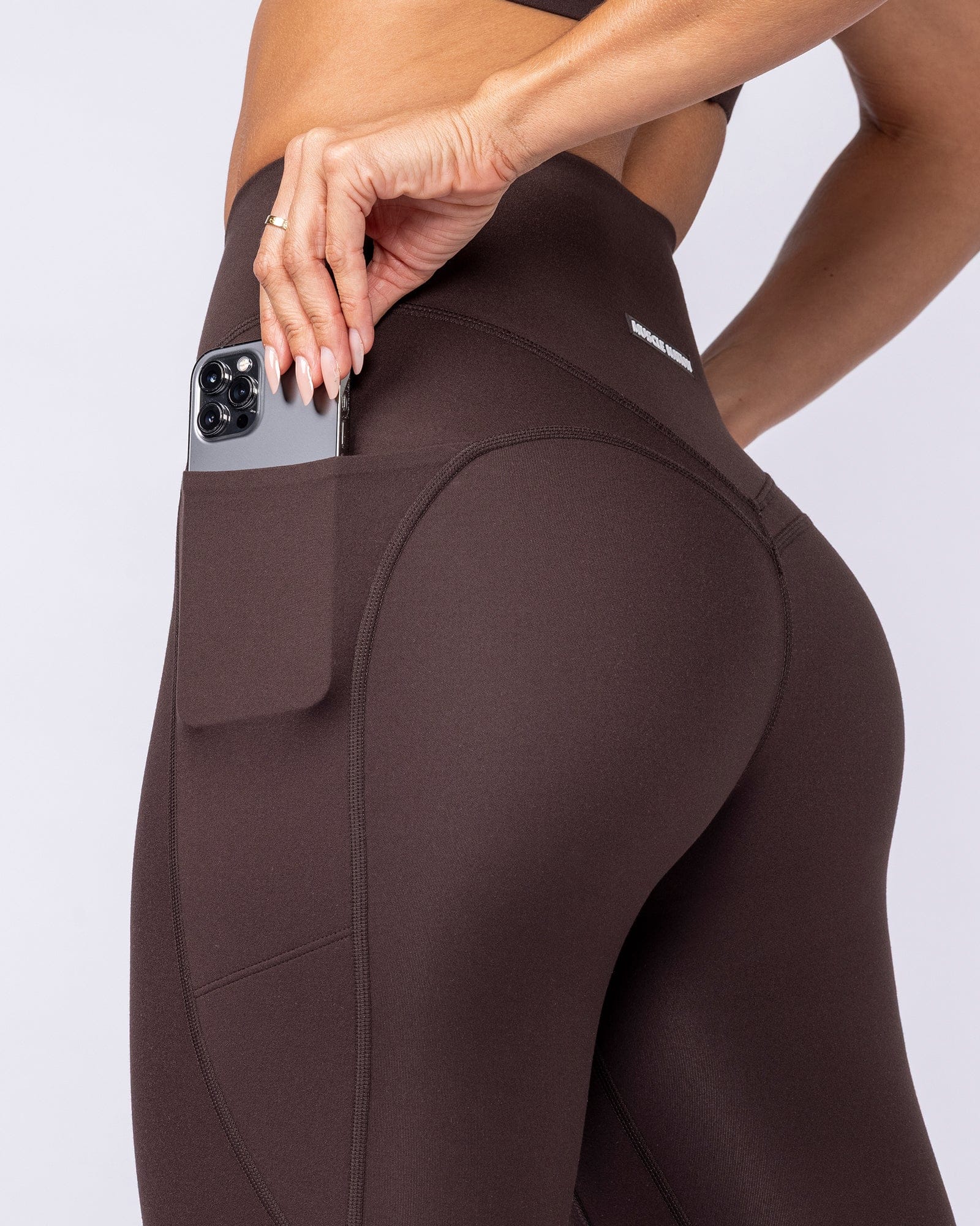 Muscle Nation Leggings Booty Shaper Pocket Ankle Length Leggings - Cocoa