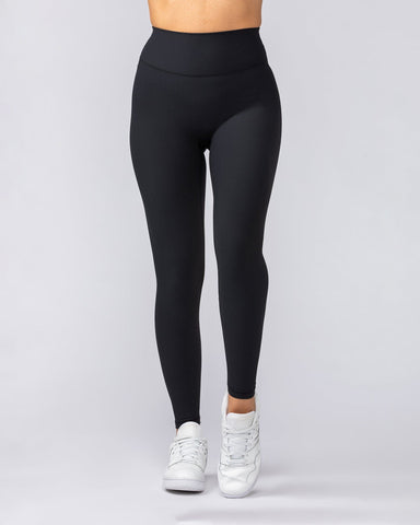 Muscle Nation Leggings Zero Rise Rib Ankle Length Leggings - Black (Silicone Logo)