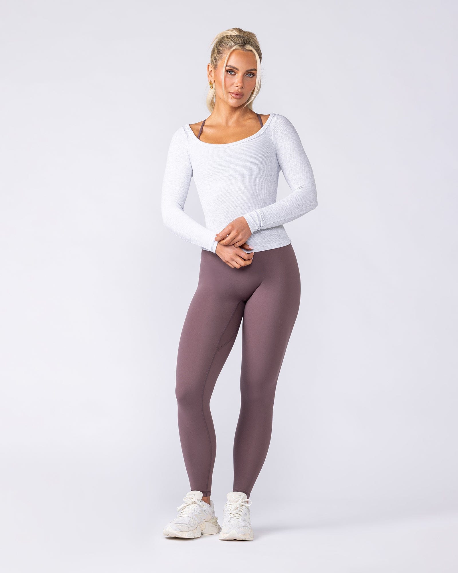 Muscle Nation Long Sleeve T-Shirts Balance Long Sleeve Rib Top - Light Grey Marl