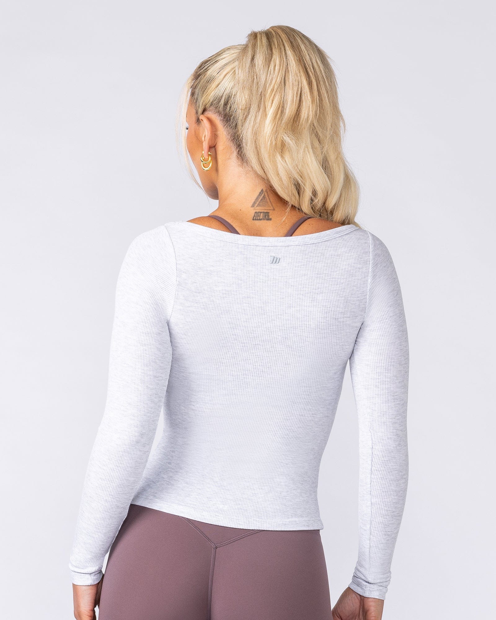 Muscle Nation Long Sleeve T-Shirts Balance Long Sleeve Rib Top - Light Grey Marl