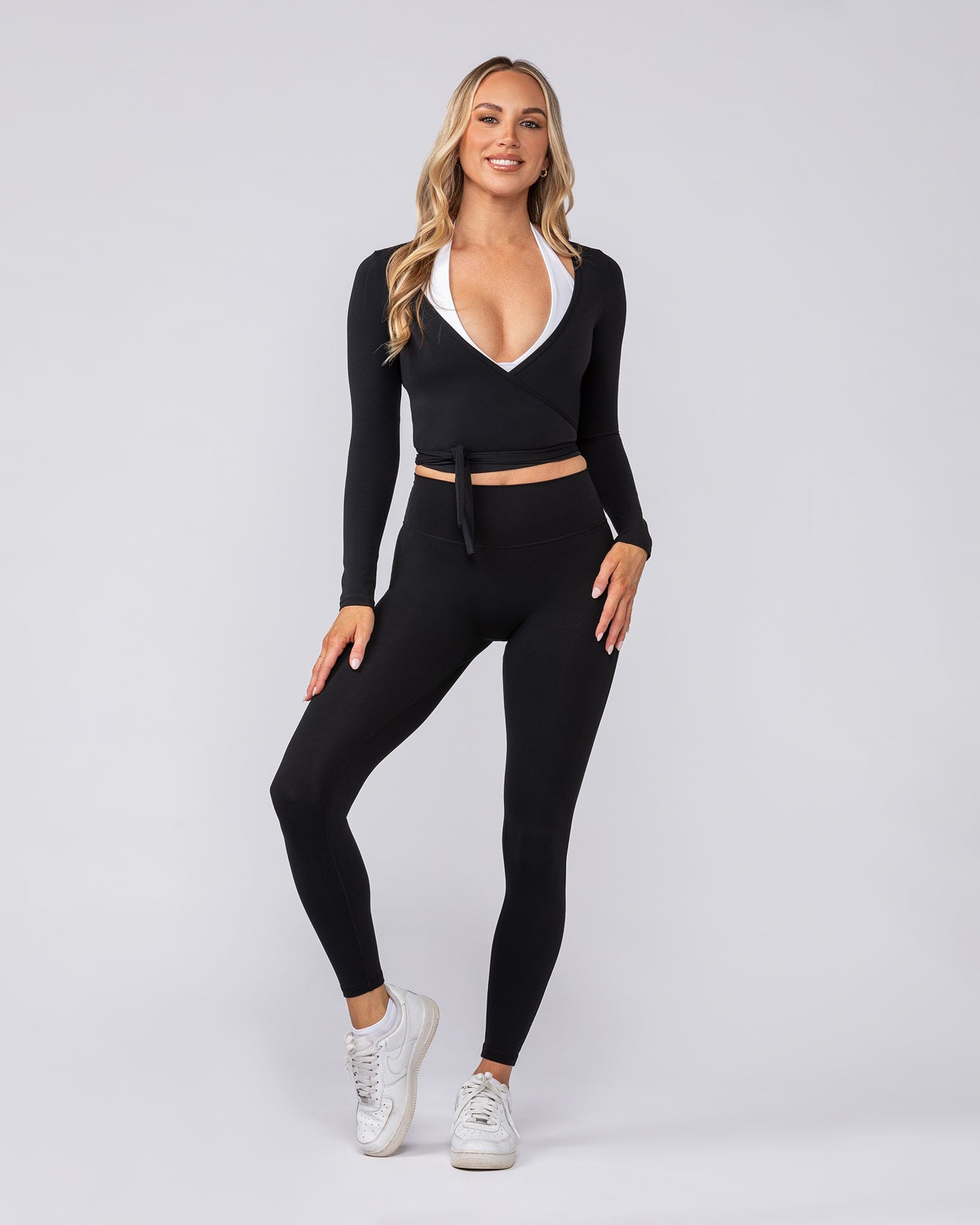 Muscle Nation Long Sleeve T-Shirts Bliss Wrap Top - Black