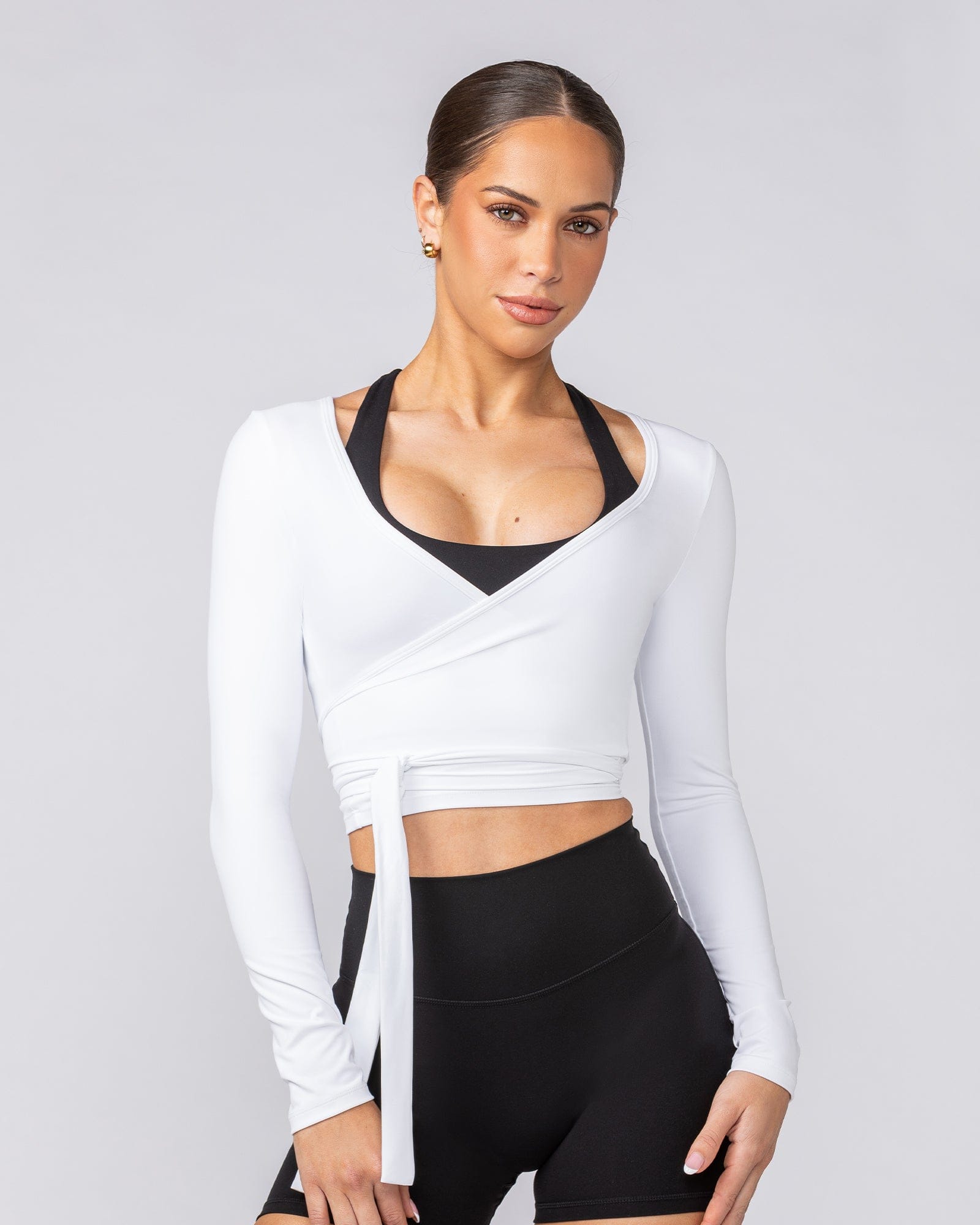 Muscle Nation Long Sleeve T-Shirts Bliss Wrap Top - White