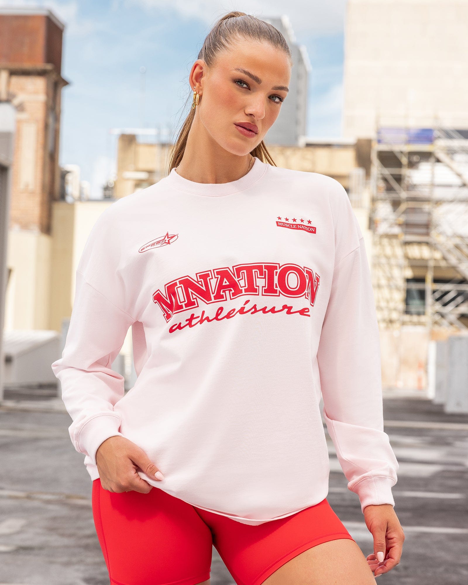 Muscle Nation Long Sleeve T-Shirts United Loopback Oversized Long Sleeve Top - Babydoll