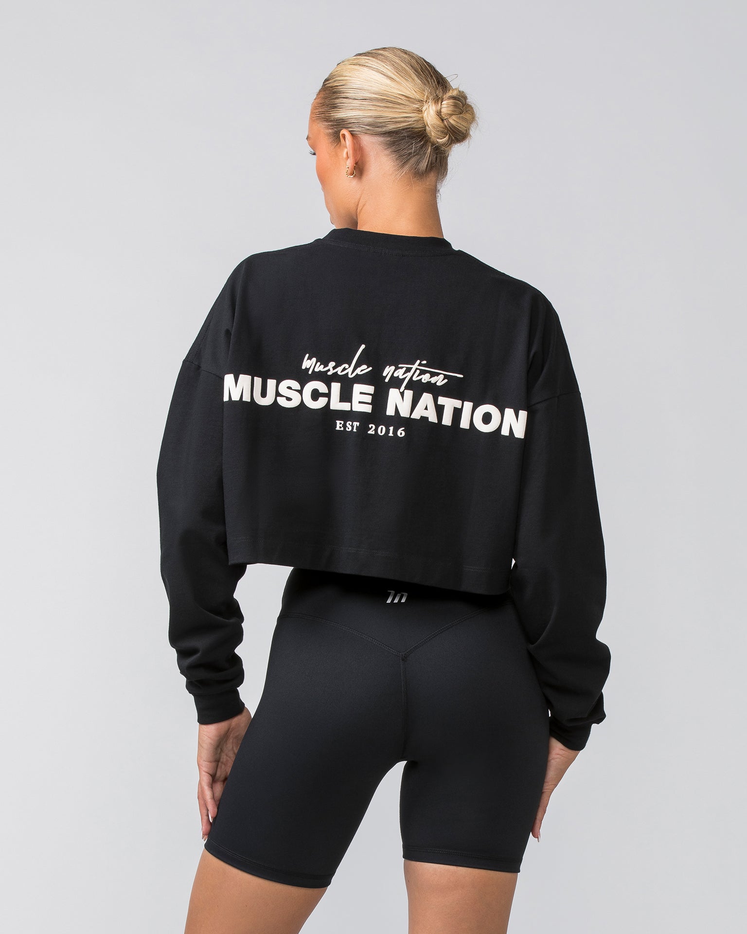 Muscle Nation Long Sleeve Tops Pace Cropped Long Sleeve Tee - Black