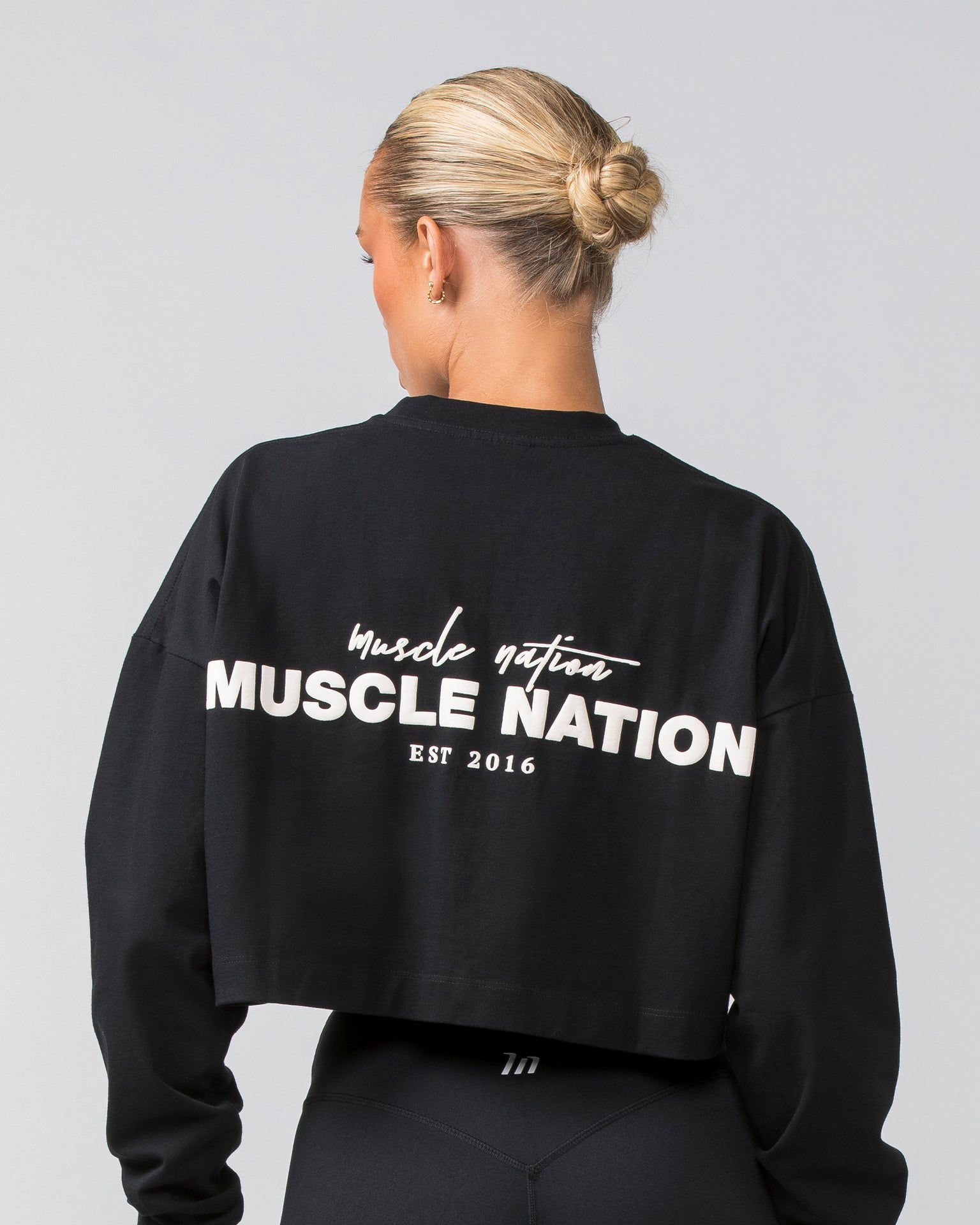 Muscle Nation Long Sleeve Tops Pace Cropped Long Sleeve Tee - Black