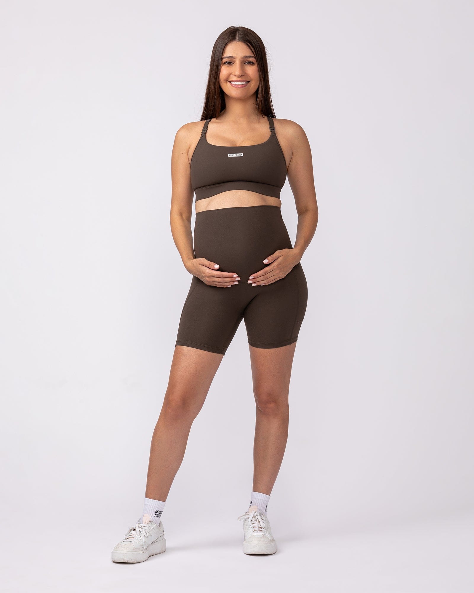 Muscle Nation Maternity Maternity Everyday Pocket Bike Shorts - Deep Brown