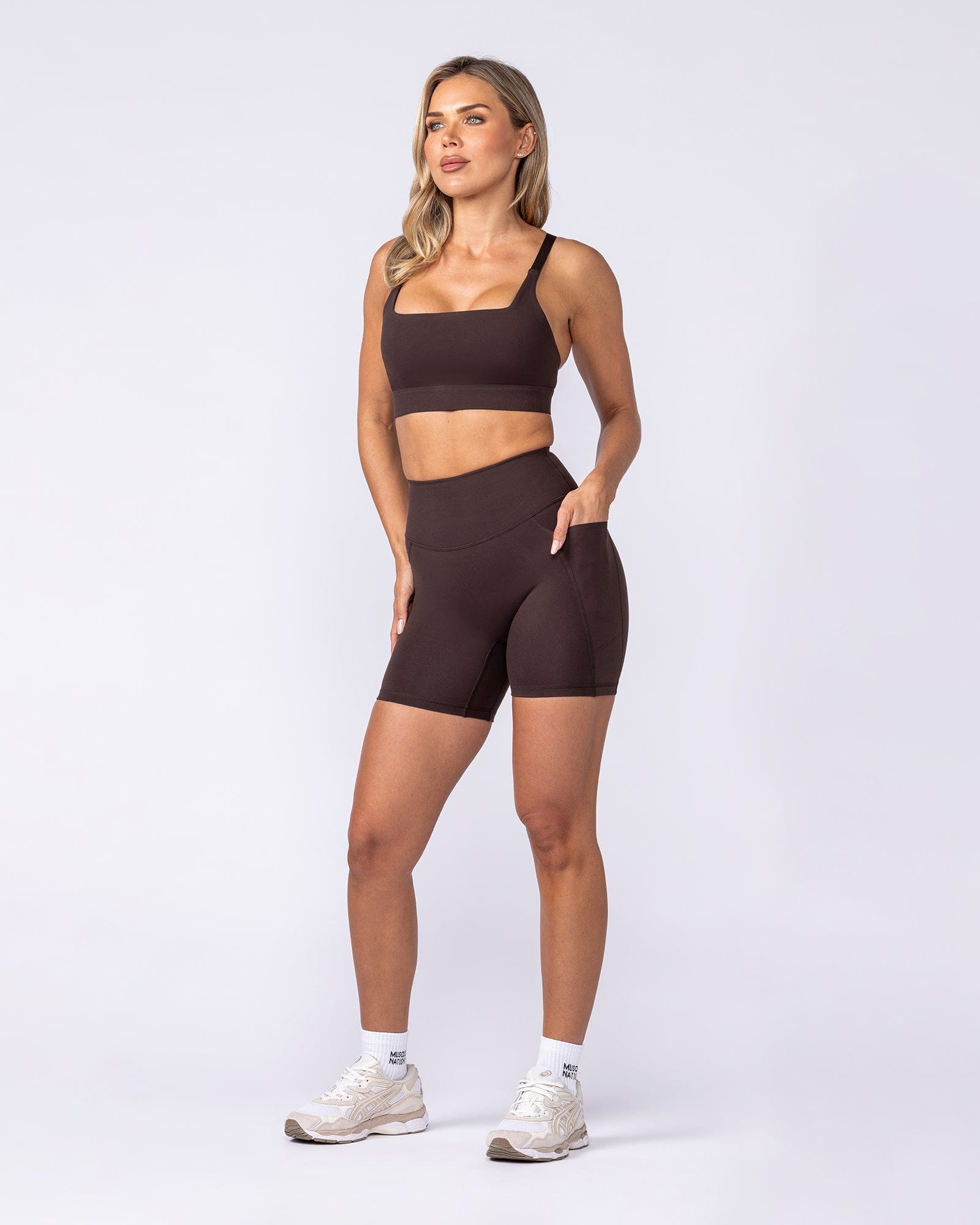 Muscle Nation Shorts Booty Shaper Pocket Bike Shorts - Cocoa