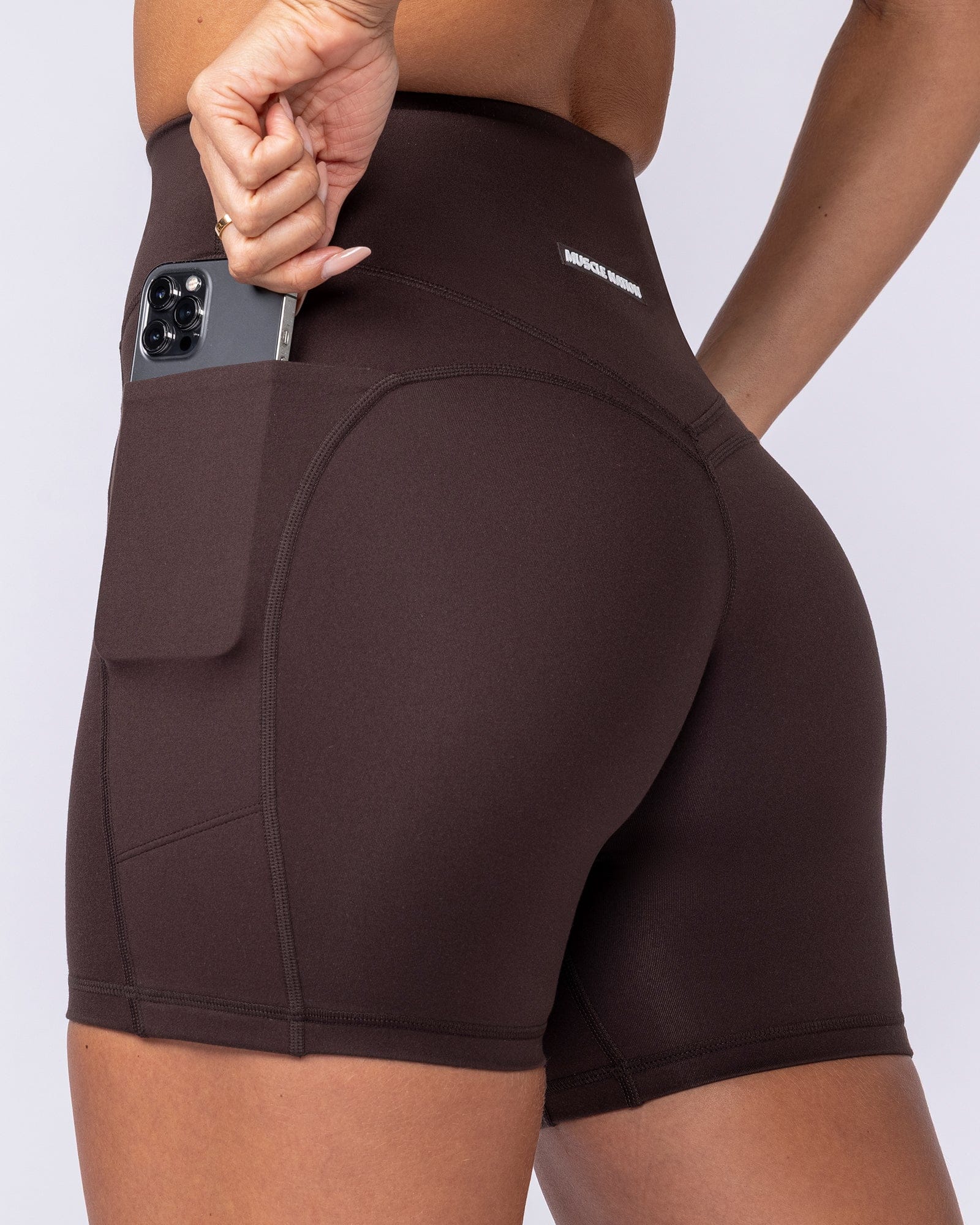 Muscle Nation Shorts Booty Shaper Pocket Bike Shorts - Cocoa