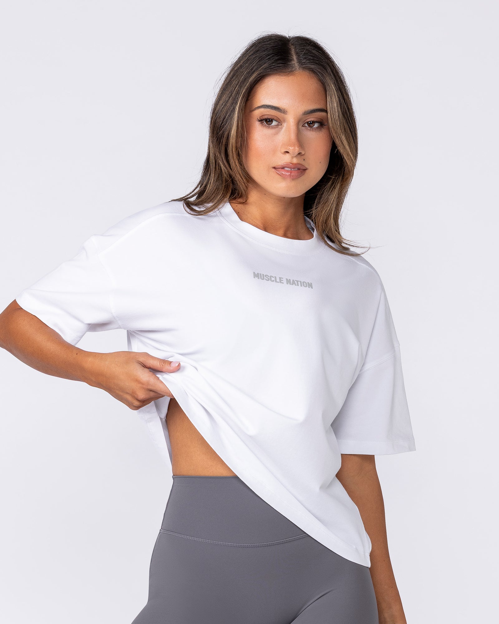 Muscle Nation Shorts Classic Boxy Tee - White