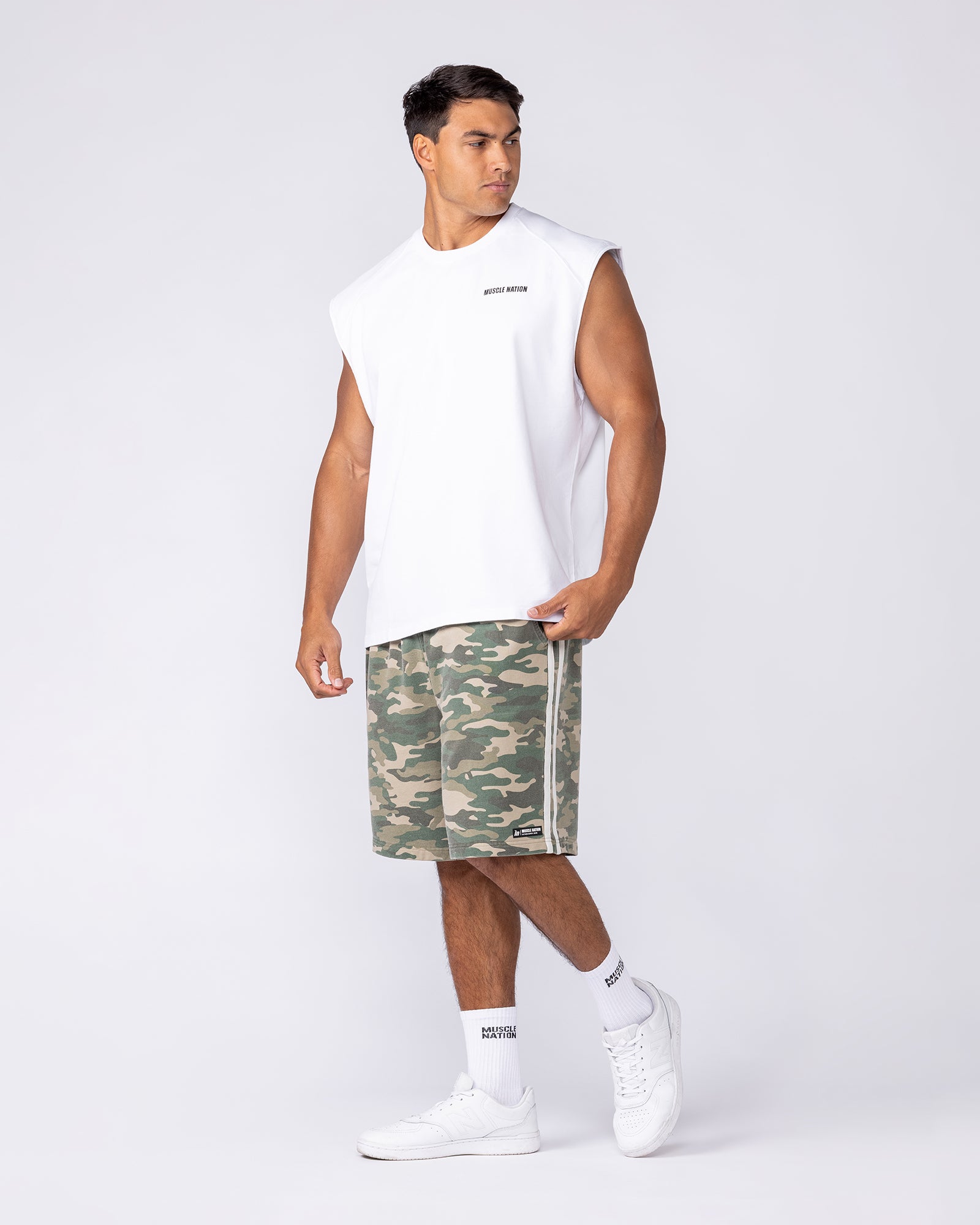 Muscle Nation Shorts Essential Wide Sweat 9" Shorts - Washed Camo