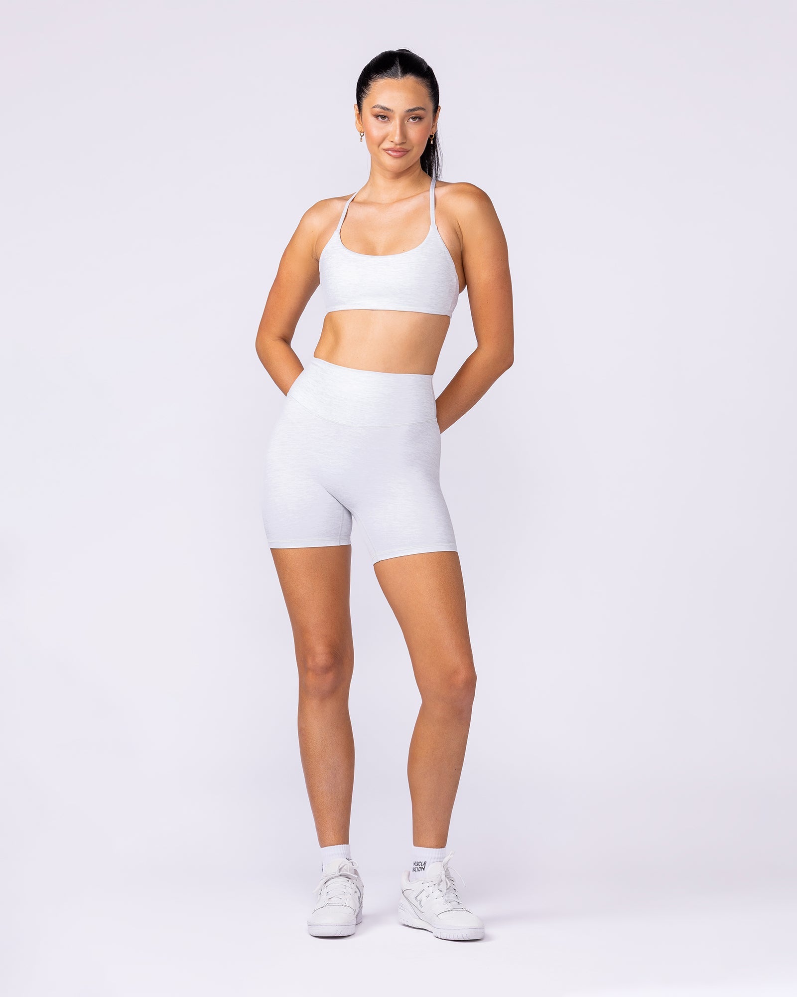 Muscle Nation Shorts Everyday High Rise Midway Shorts - White Grey Marl