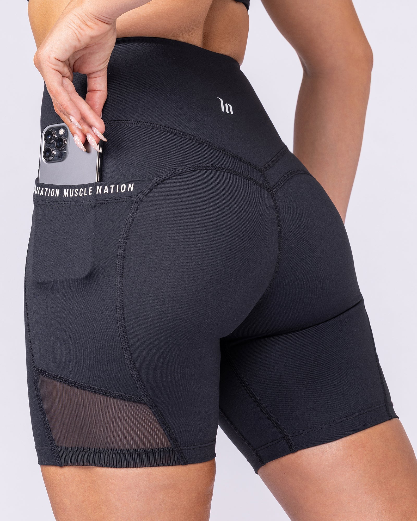 Muscle Nation Shorts Illusion Signature Pocket Bike Shorts - Black