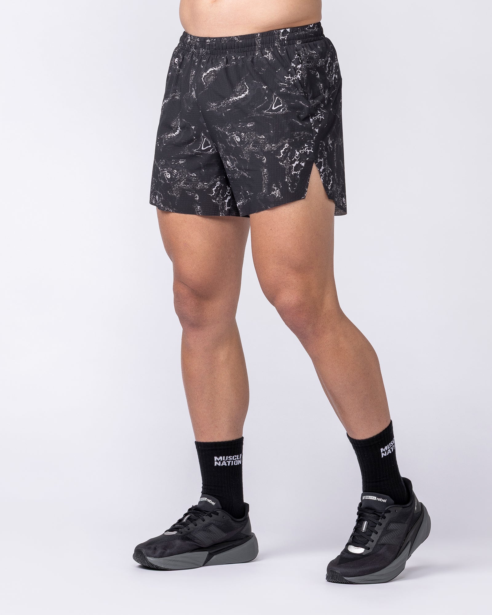 Muscle Nation Shorts Interval 5” Run Shorts - Black Terrain