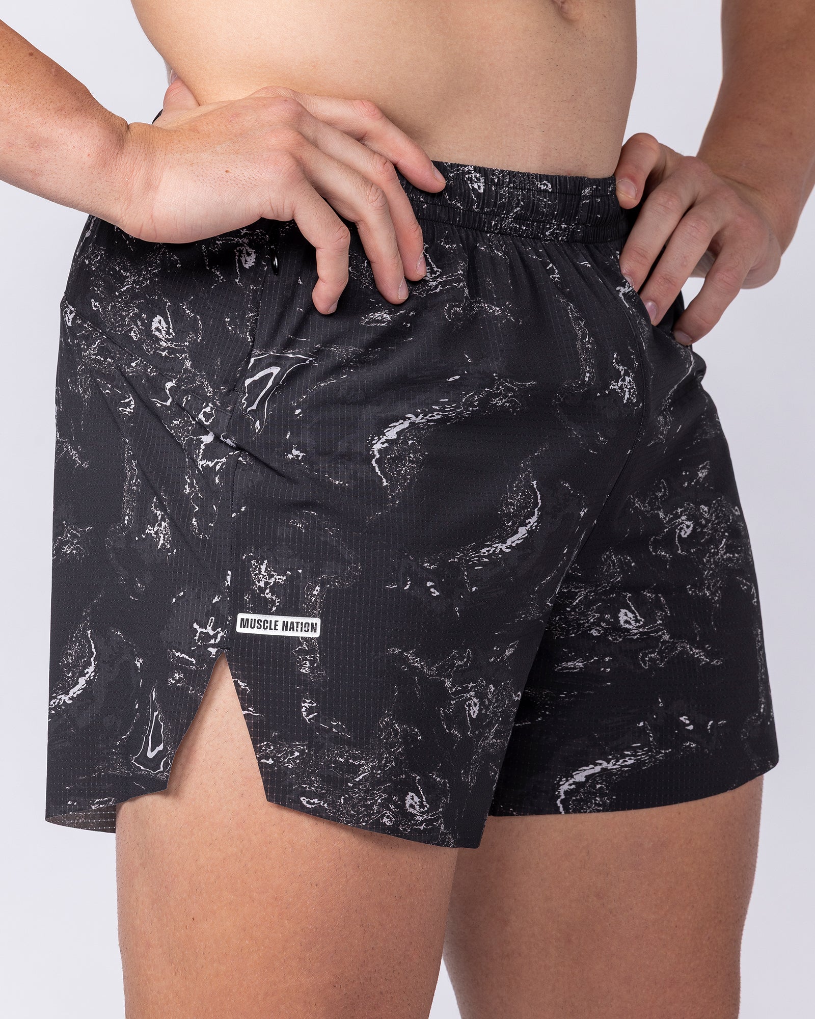 Muscle Nation Shorts Interval 5” Run Shorts - Black Terrain
