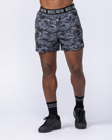 Muscle Nation Shorts Level Up Training 4" Shorts - Grey/Black Distressed Print