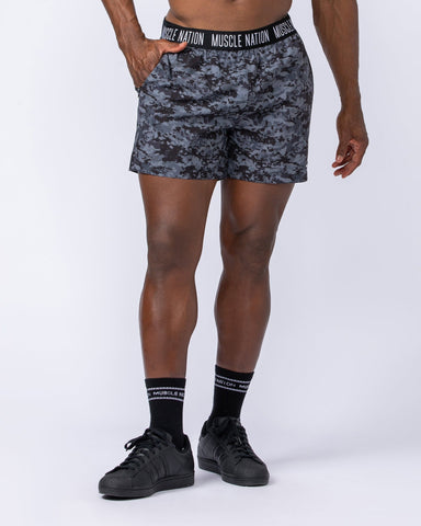 Muscle Nation Shorts Level Up Training 4" Shorts - Grey/Black Distressed Print