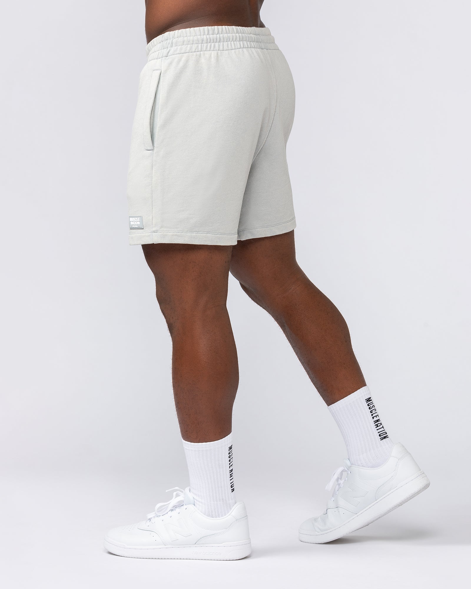 Muscle Nation Shorts Loopback 5" Sweat Shorts - Washed Light Grey