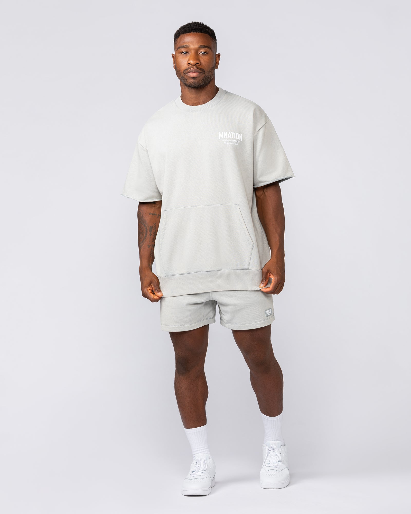 Muscle Nation Shorts Loopback 5" Sweat Shorts - Washed Light Grey
