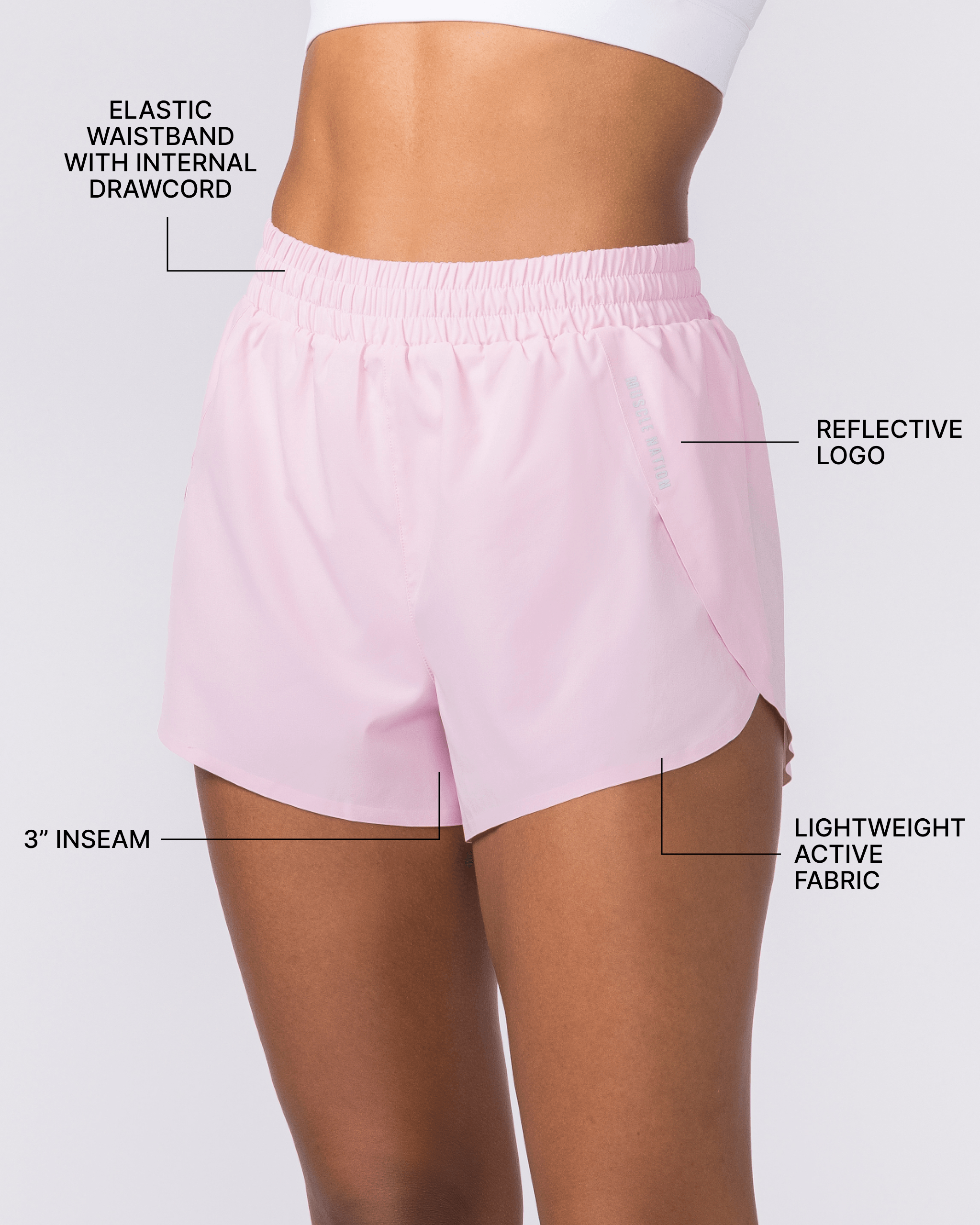 Muscle Nation Shorts Pace 3" High-Waisted Run Shorts - Blossom