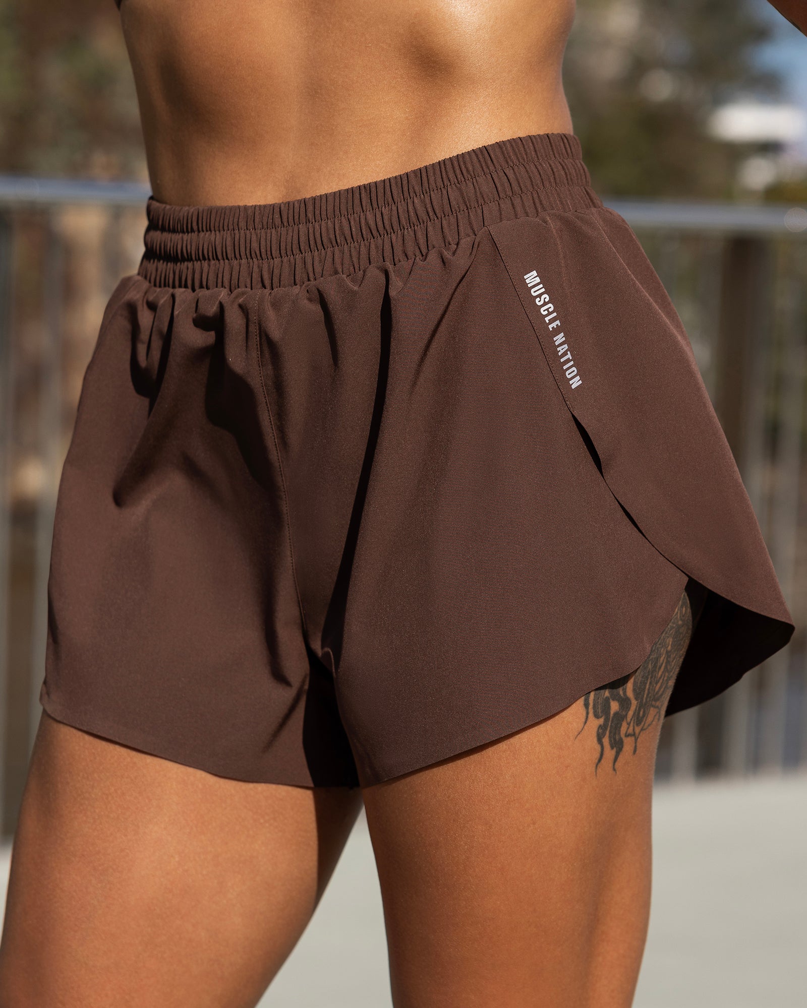 Muscle Nation Shorts Pace 3" High-Waisted Run Shorts - Chestnut