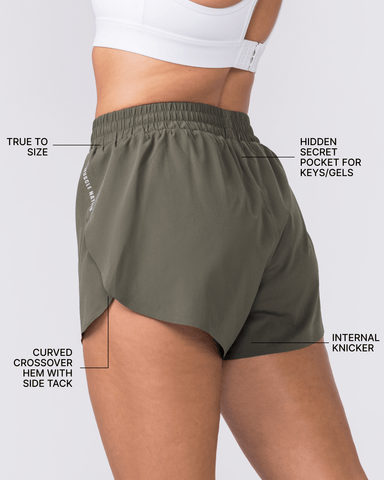 Muscle Nation Shorts Pace 3" High-Waisted Run Shorts - Dark Khaki