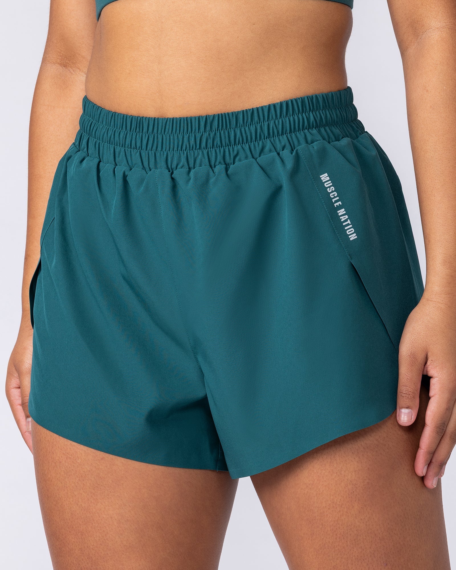 Muscle Nation Shorts Pace 3" High-Waisted Run Shorts - Hunter Green