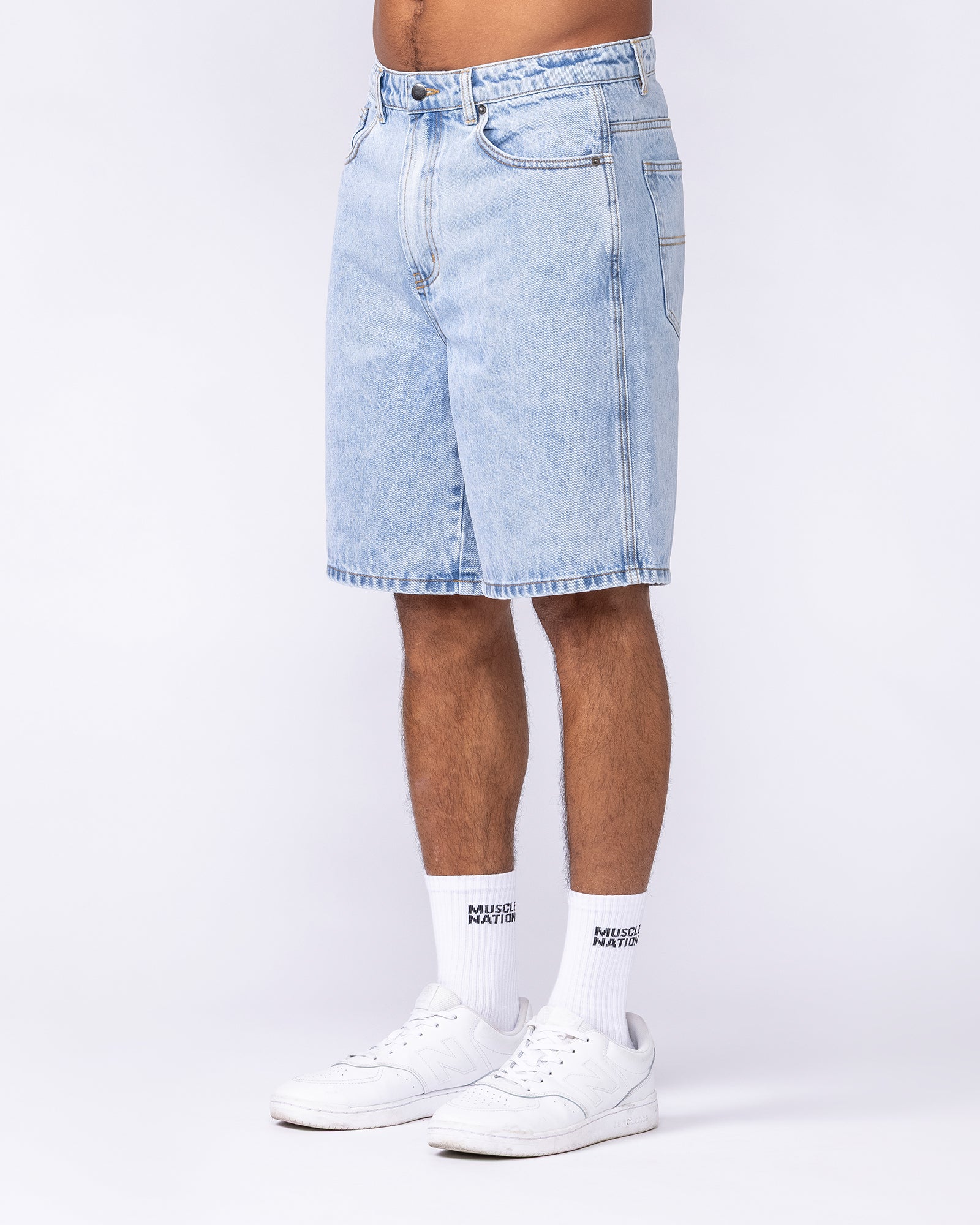 Muscle Nation Shorts Street Denim Jorts - Washed Denim