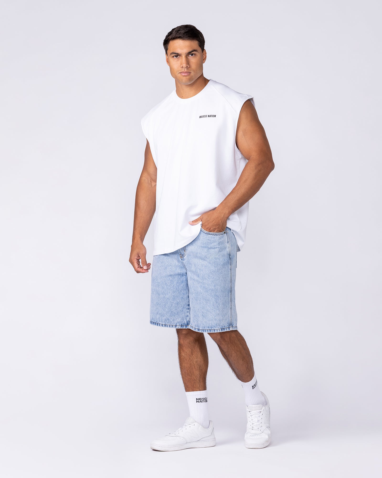 Muscle Nation Shorts Street Denim Jorts - Washed Denim