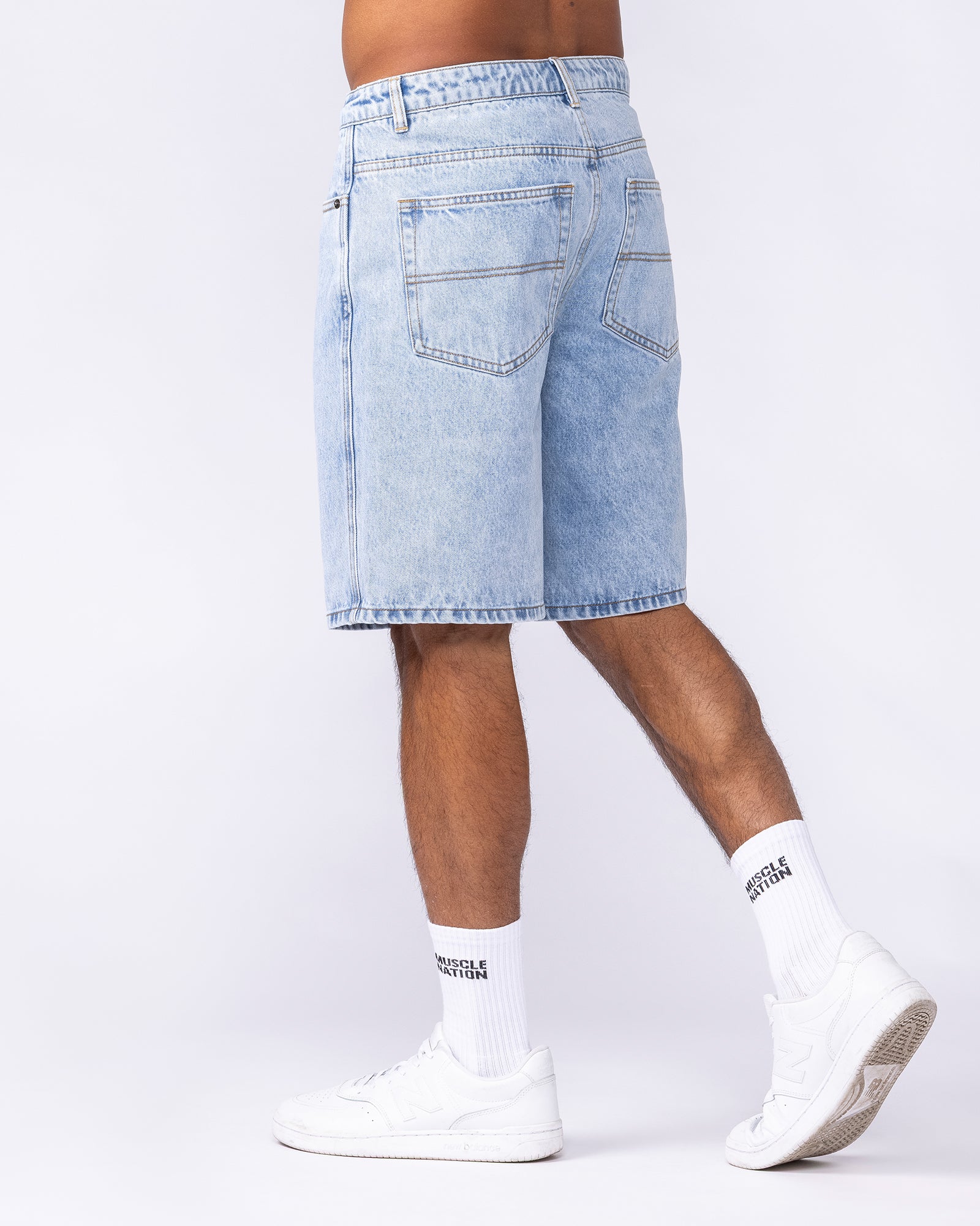 Muscle Nation Shorts Street Denim Jorts - Washed Denim