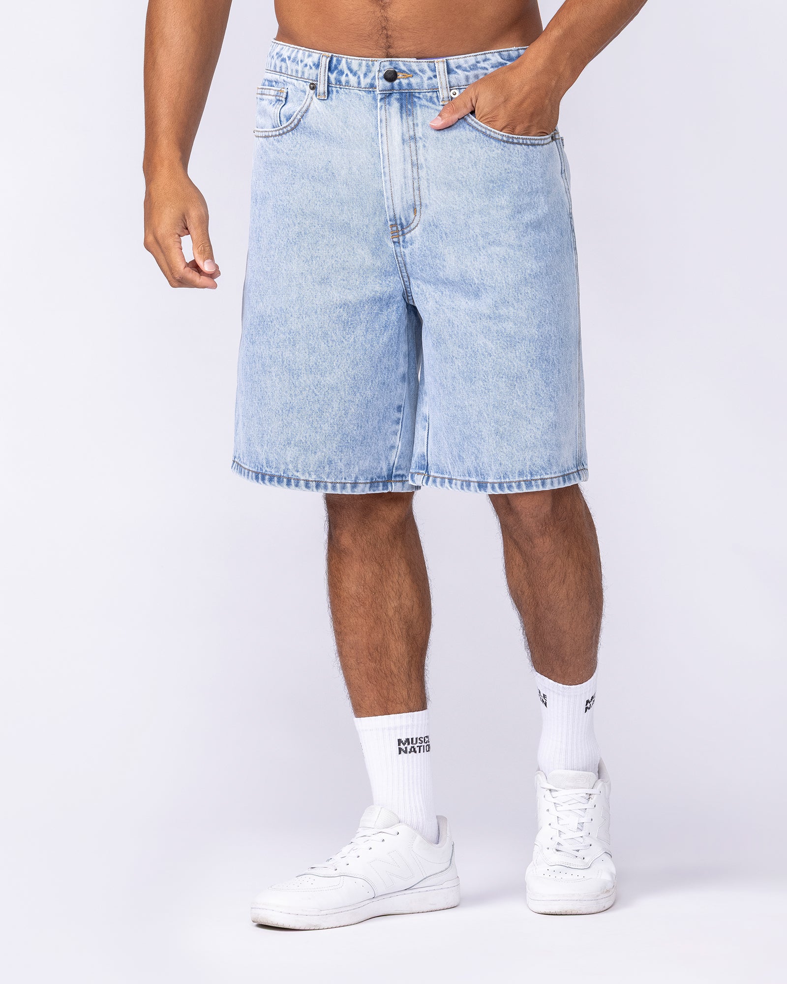 Muscle Nation Shorts Street Denim Jorts - Washed Denim