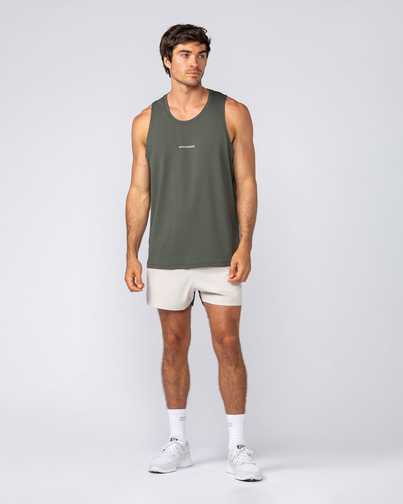 Muscle Nation Shorts Stride 3.5" Shorts - Cream / Dark Khaki