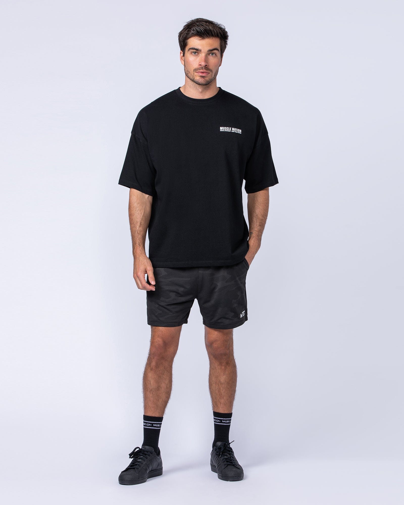 Muscle Nation Shorts Tech Camo Lay Up 5" Shorts - Black Camo