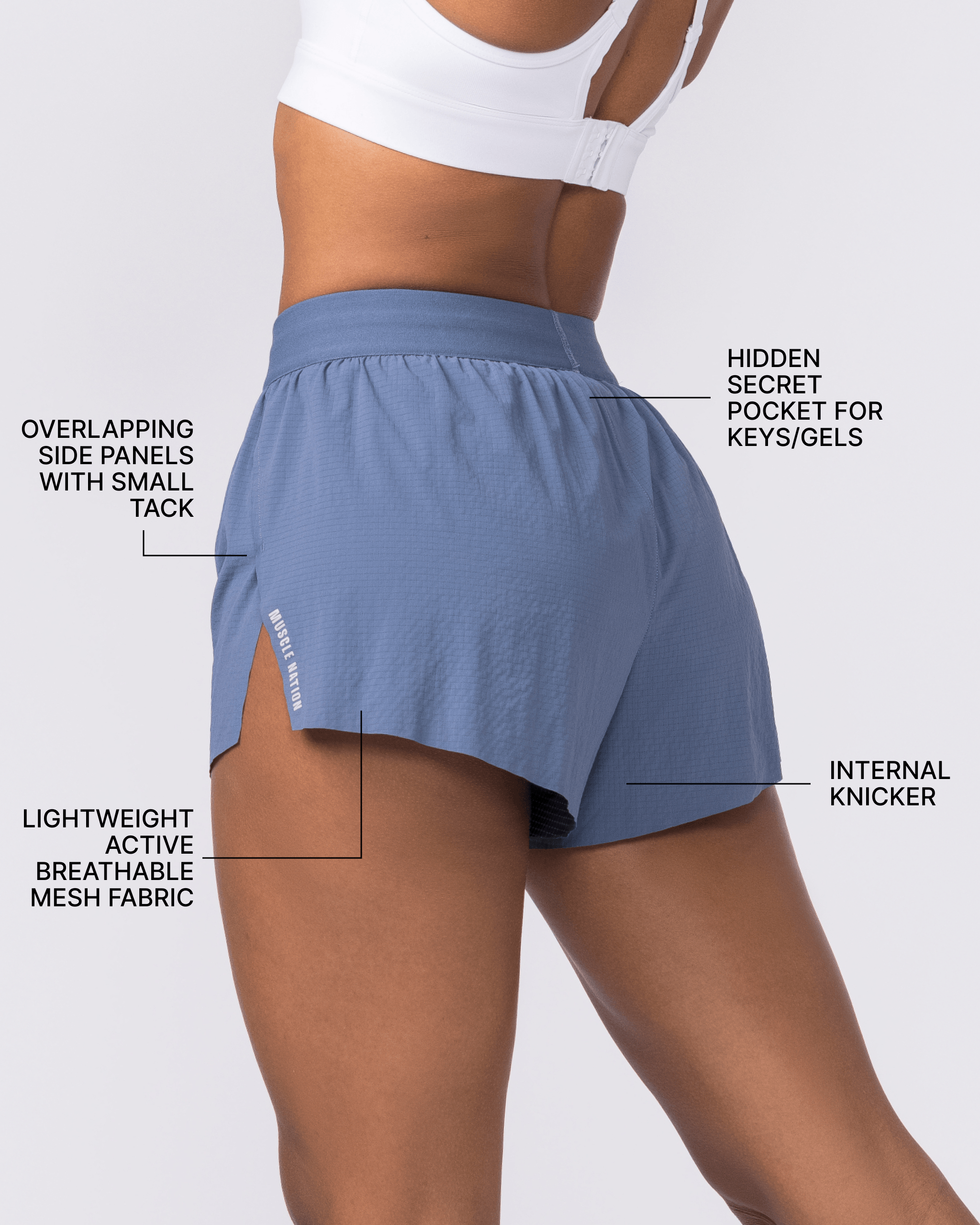 Muscle Nation Shorts Tempo 3" Run Shorts - Arctic