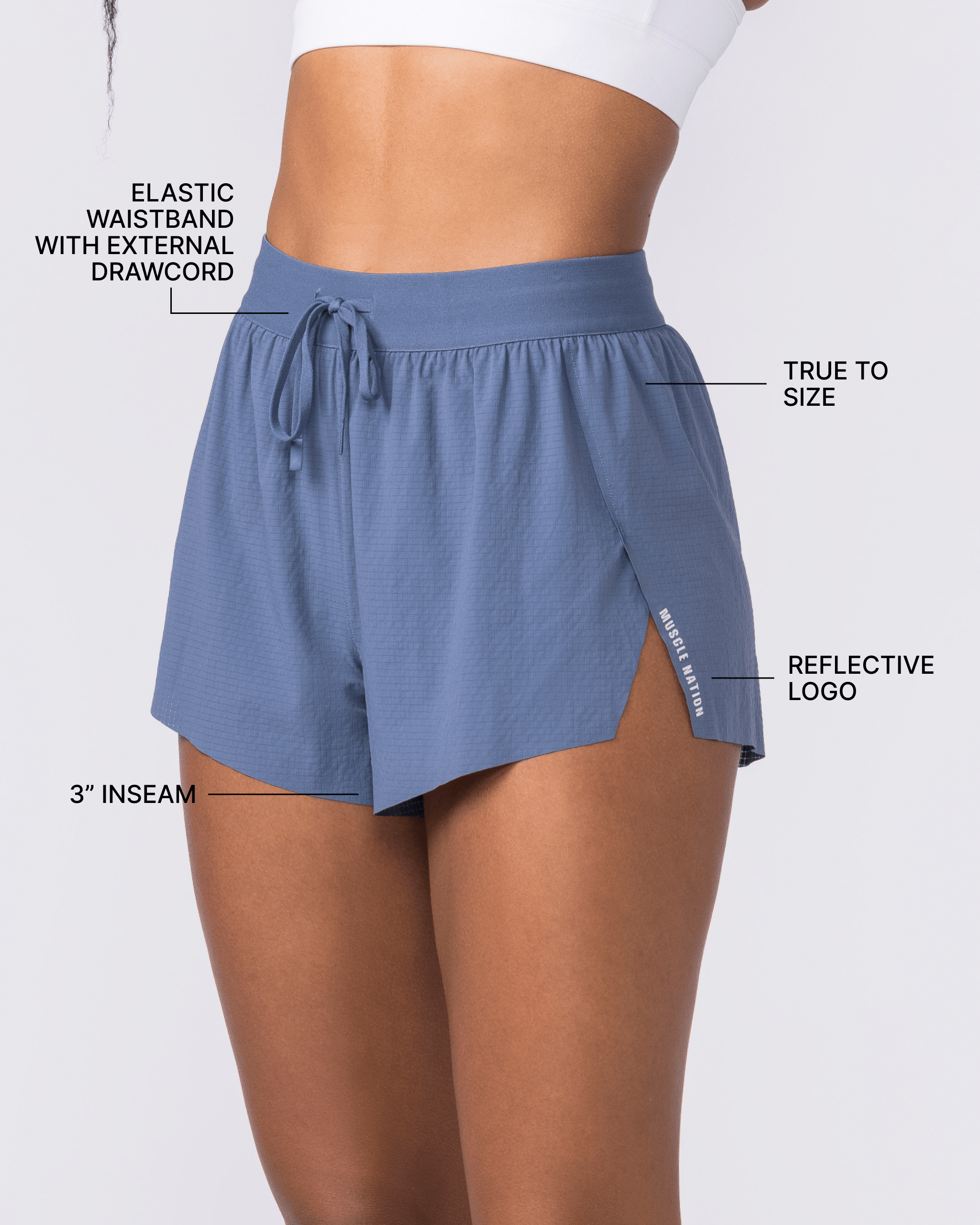Muscle Nation Shorts Tempo 3" Run Shorts - Arctic