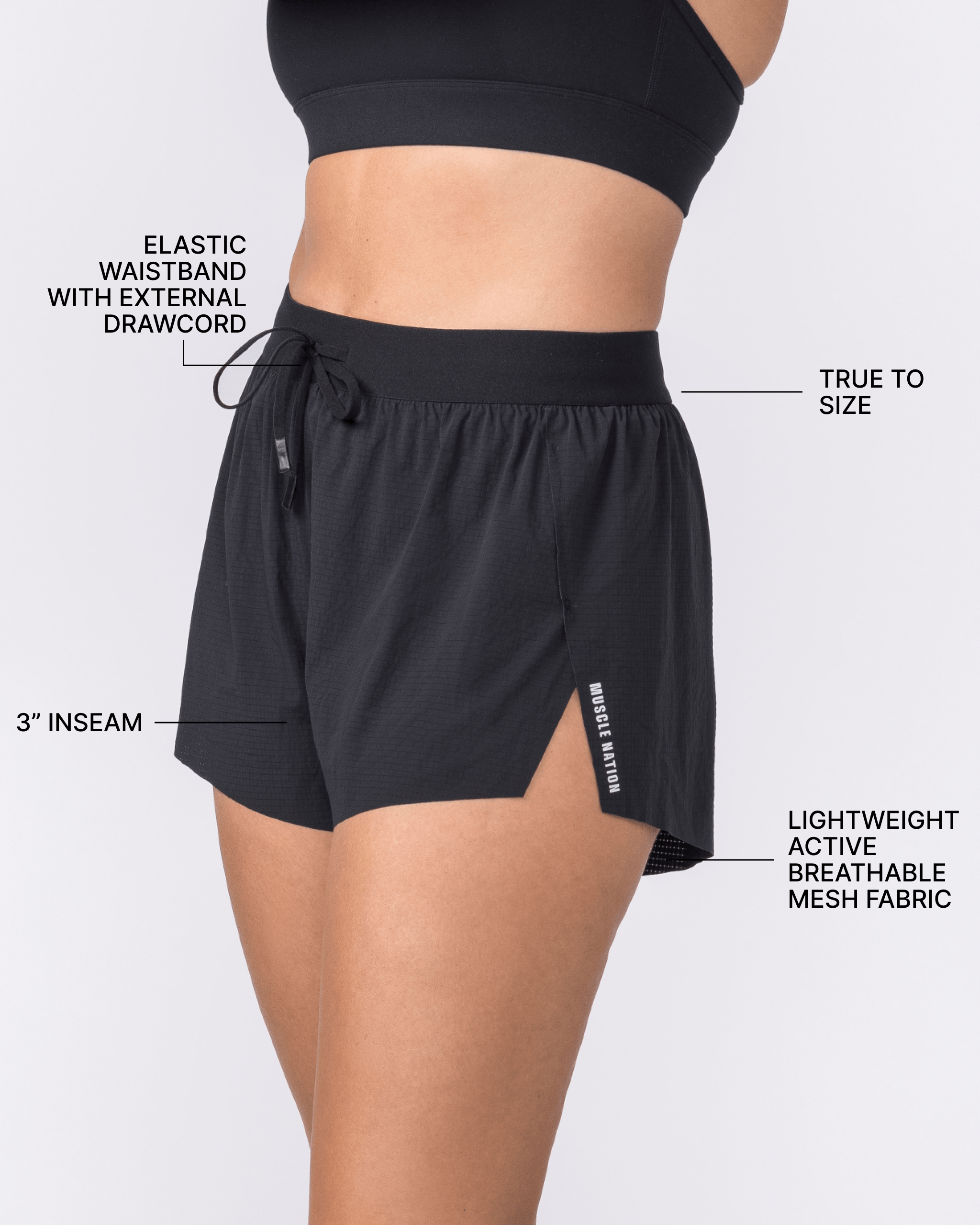 Muscle Nation Shorts Tempo 3" Run Shorts - Black