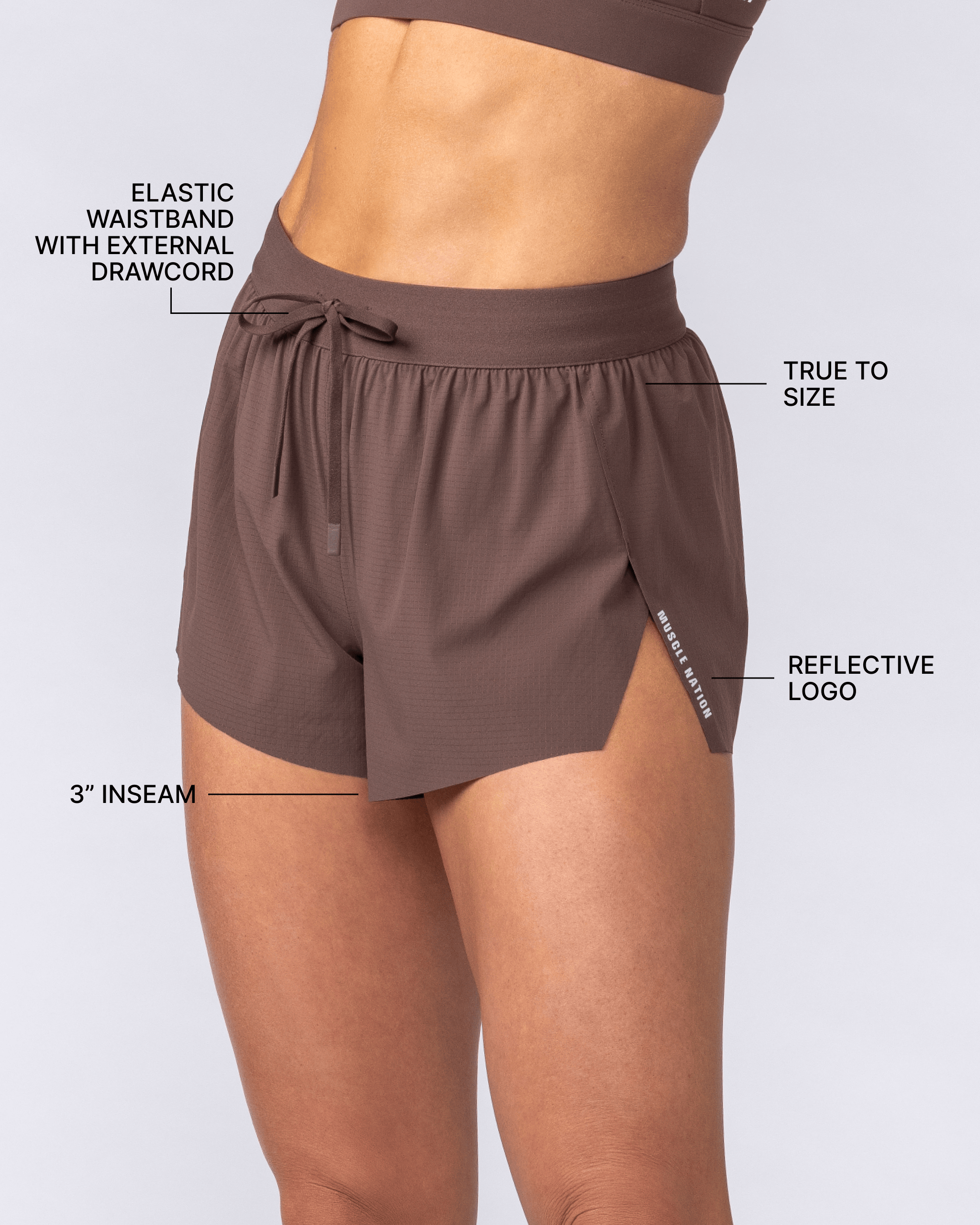 Muscle Nation Shorts Tempo 3" Run Shorts - Chestnut