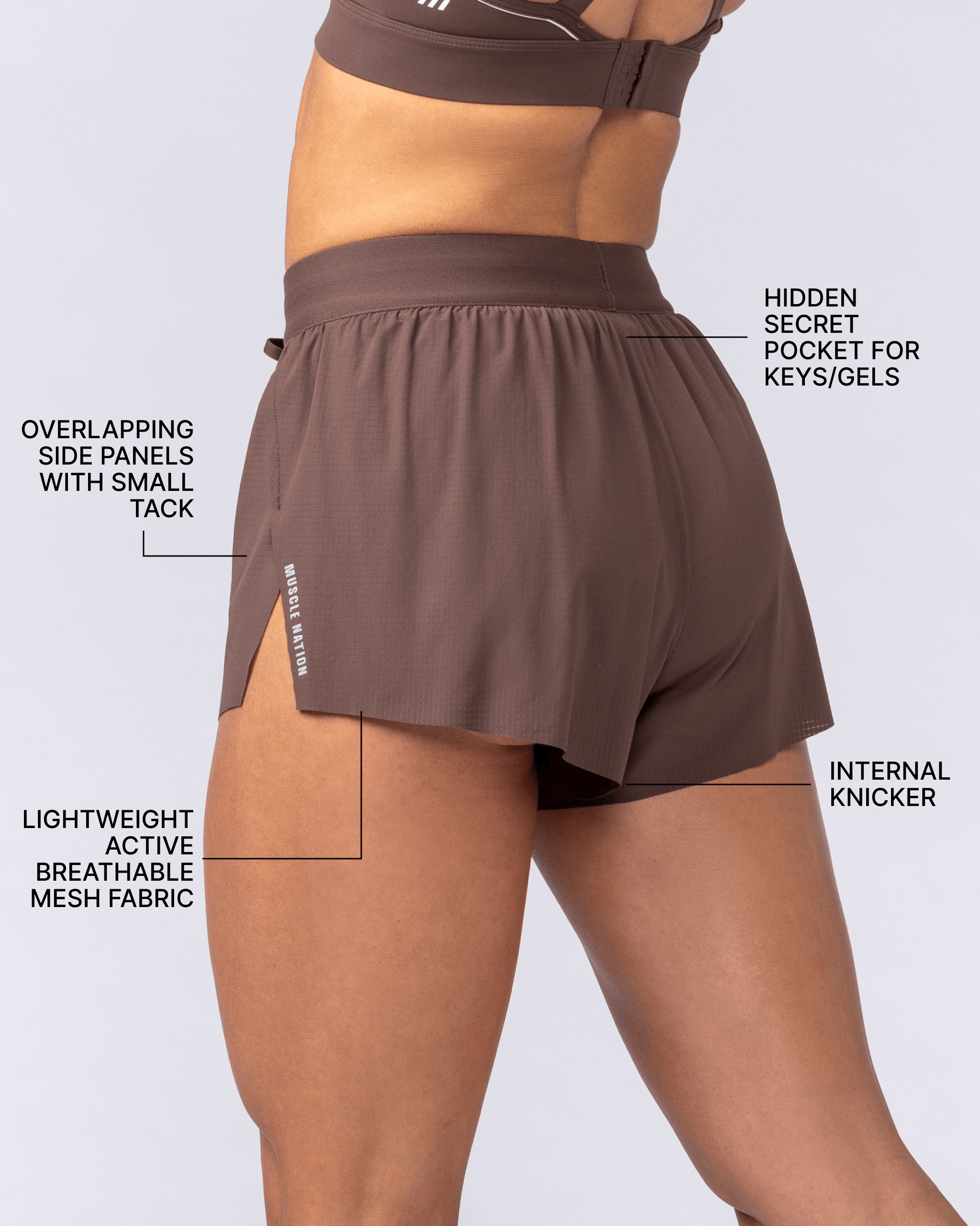 Muscle Nation Shorts Tempo 3" Run Shorts - Chestnut