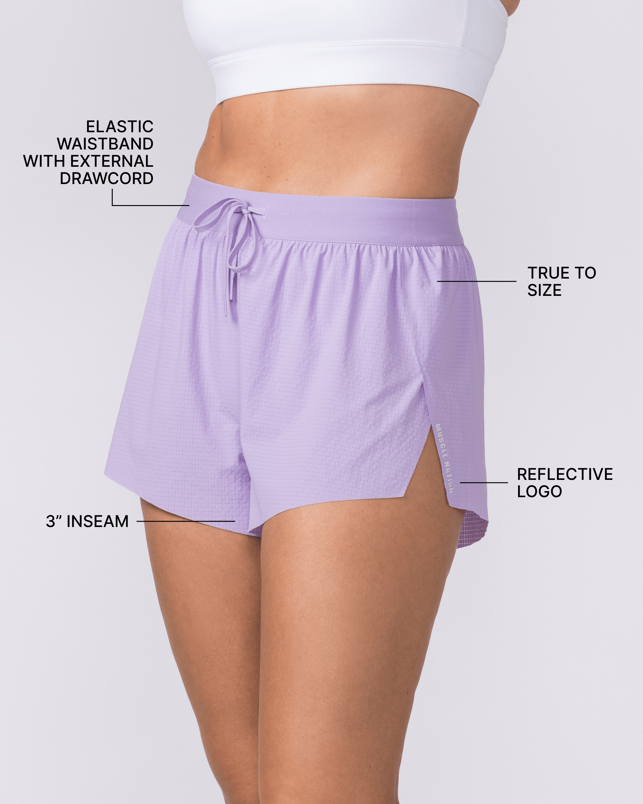 Muscle Nation Shorts Tempo 3" Run Shorts - Lavender
