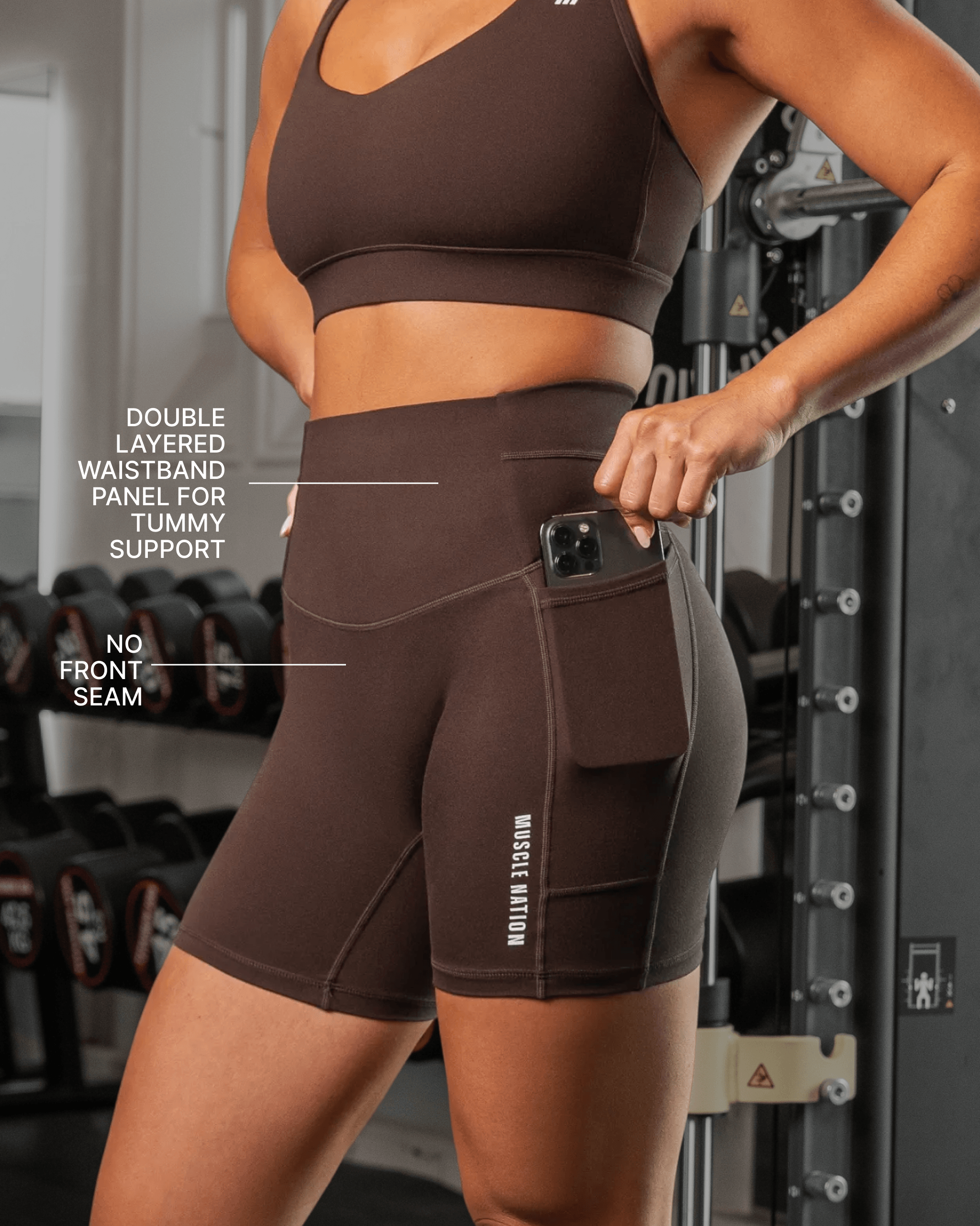 Muscle Nation Shorts Unrivalled Everyday Pocket Bike Shorts - Cocoa