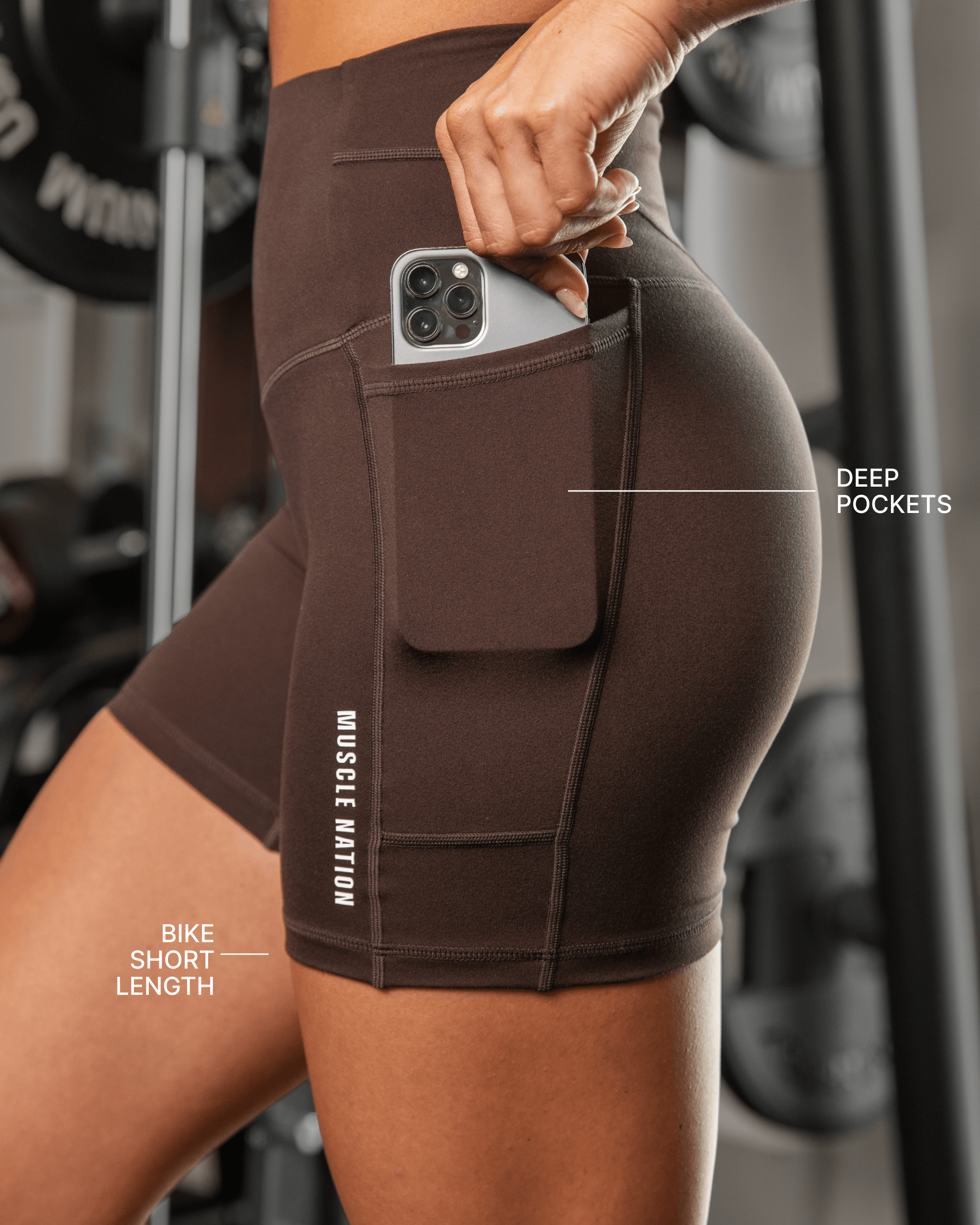 Muscle Nation Shorts Unrivalled Everyday Pocket Bike Shorts - Cocoa