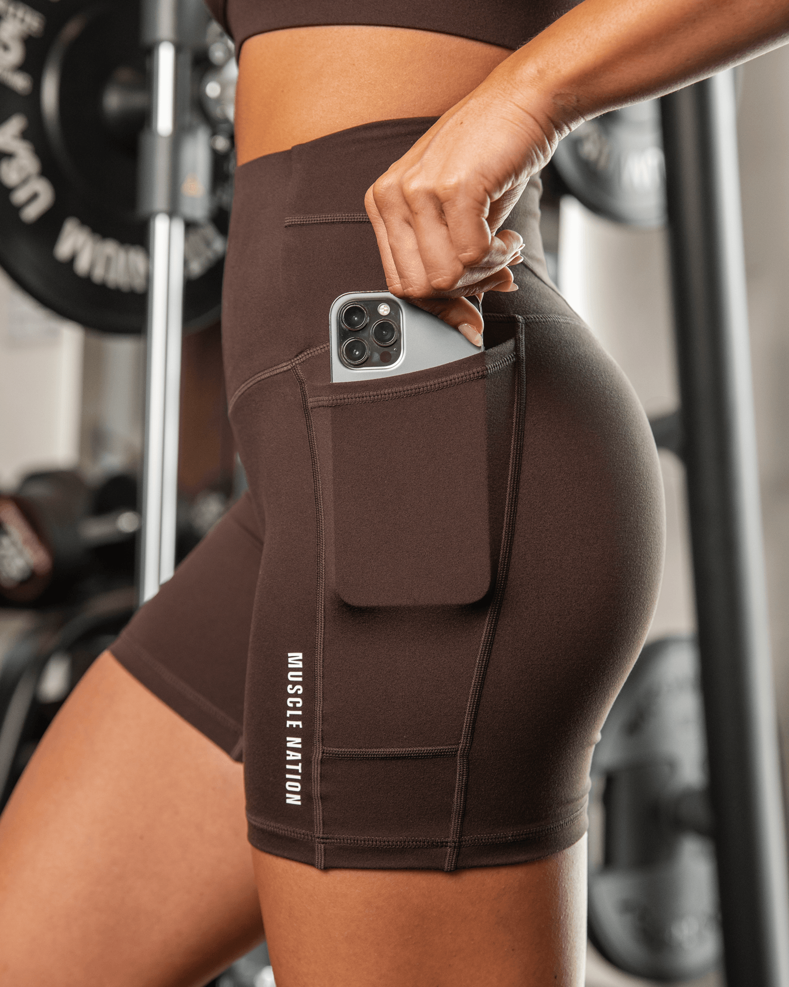 Muscle Nation Shorts Unrivalled Everyday Pocket Bike Shorts - Cocoa