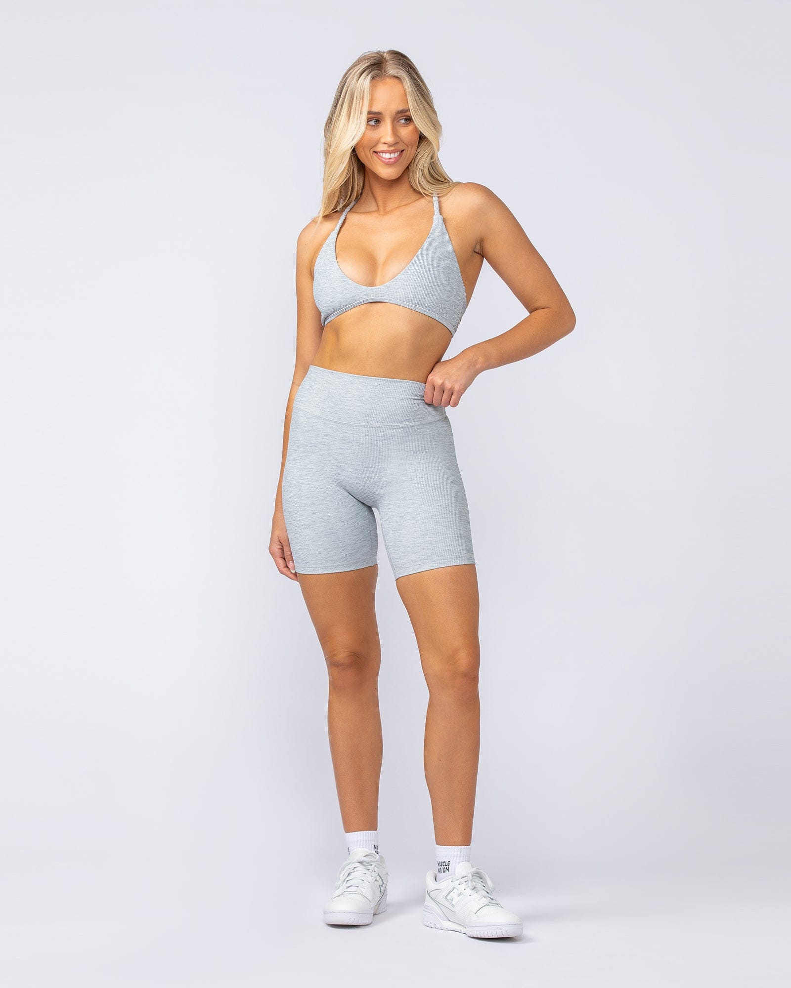 Muscle Nation Shorts Zero Rise Rib Bike Shorts - Grey Marl