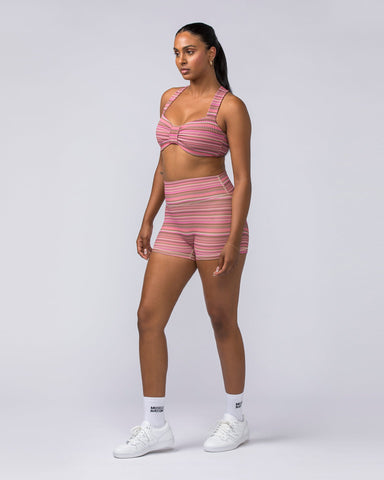 Muscle Nation Shorts Zero Rise Rib Booty Shorts - Sunset Coral Stripe Print
