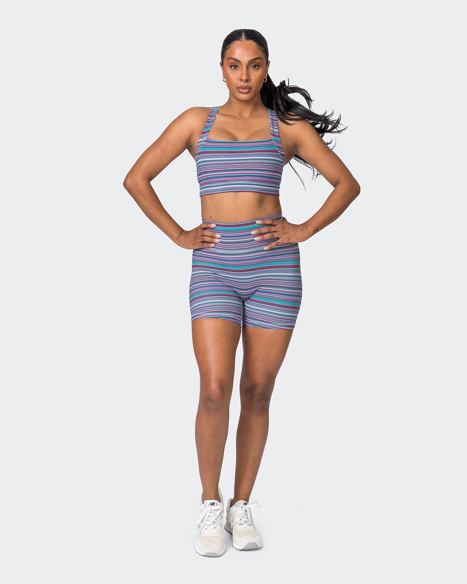 Muscle Nation Shorts Zero Rise Rib Midway Shorts - Dusk Desert Stripe Print