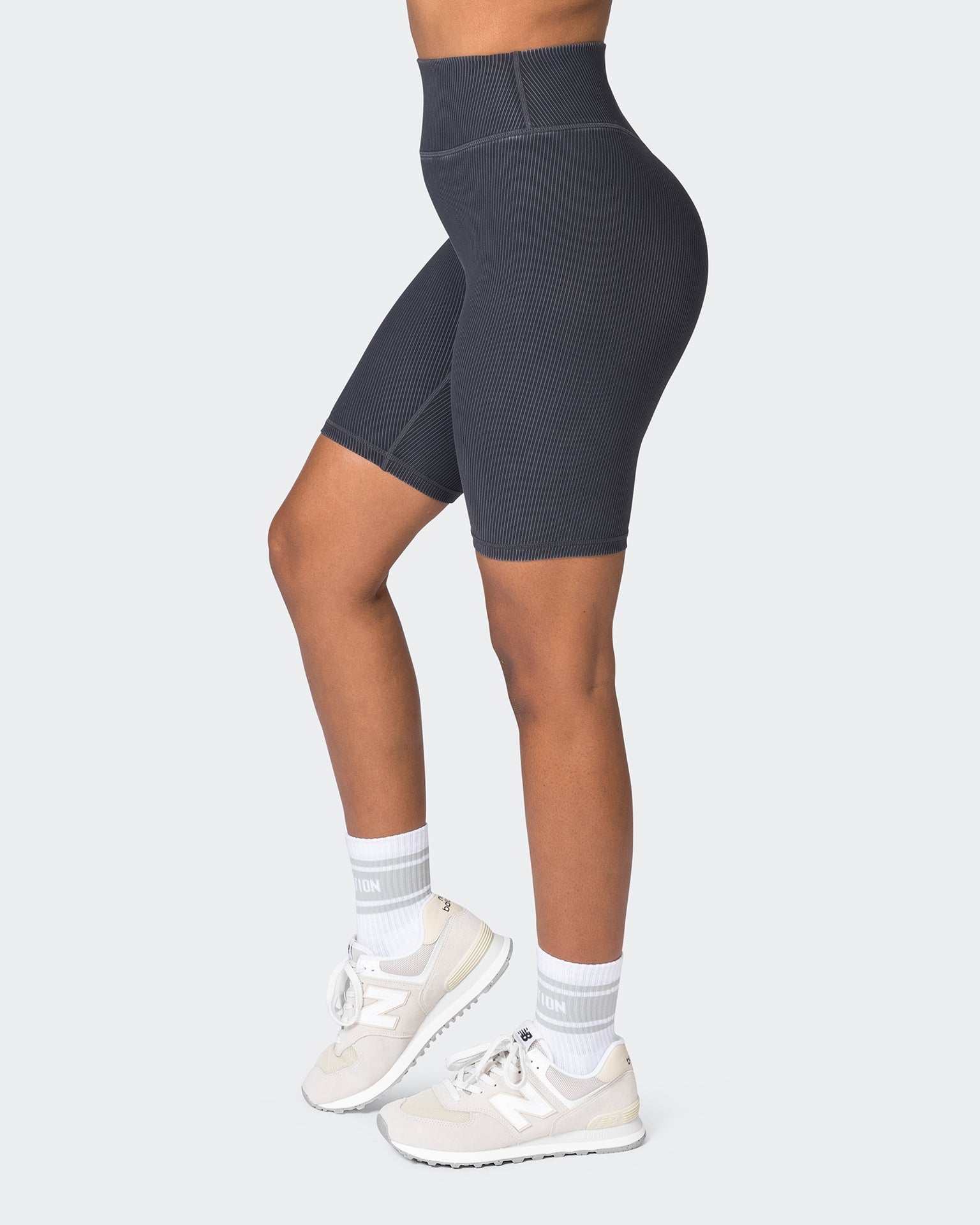 Muscle Nation Shorts Zero Rise Vintage Rib Referee Length Shorts - Washed Black