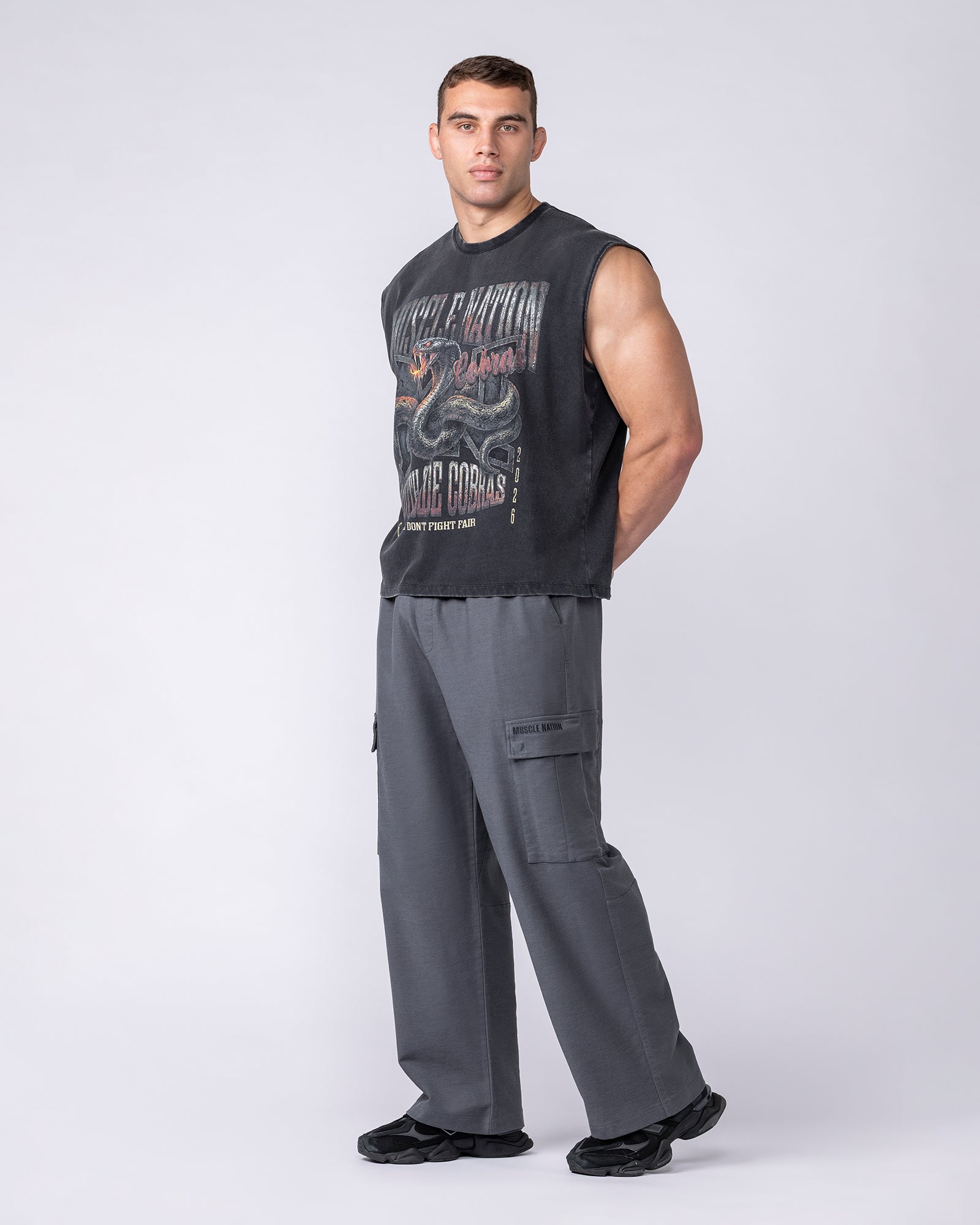 Muscle Nation Singlets & Tanks Cobras Boxy Muscle Tank - Washed Black