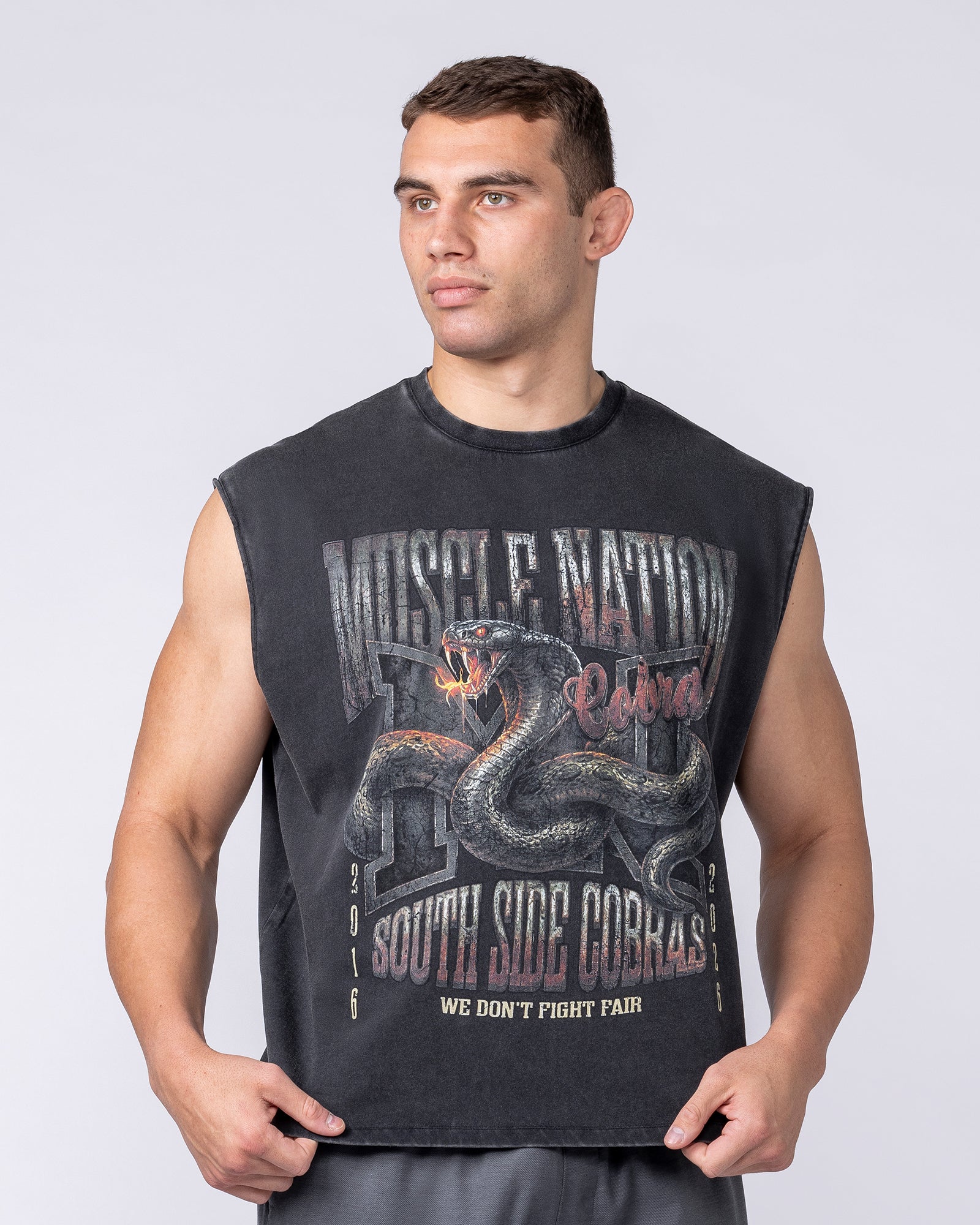 Muscle Nation Singlets & Tanks Cobras Boxy Muscle Tank - Washed Black